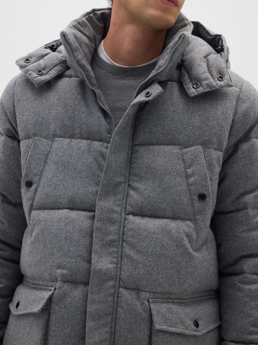 Grey Long Padded Jacket Regular Fit_3
