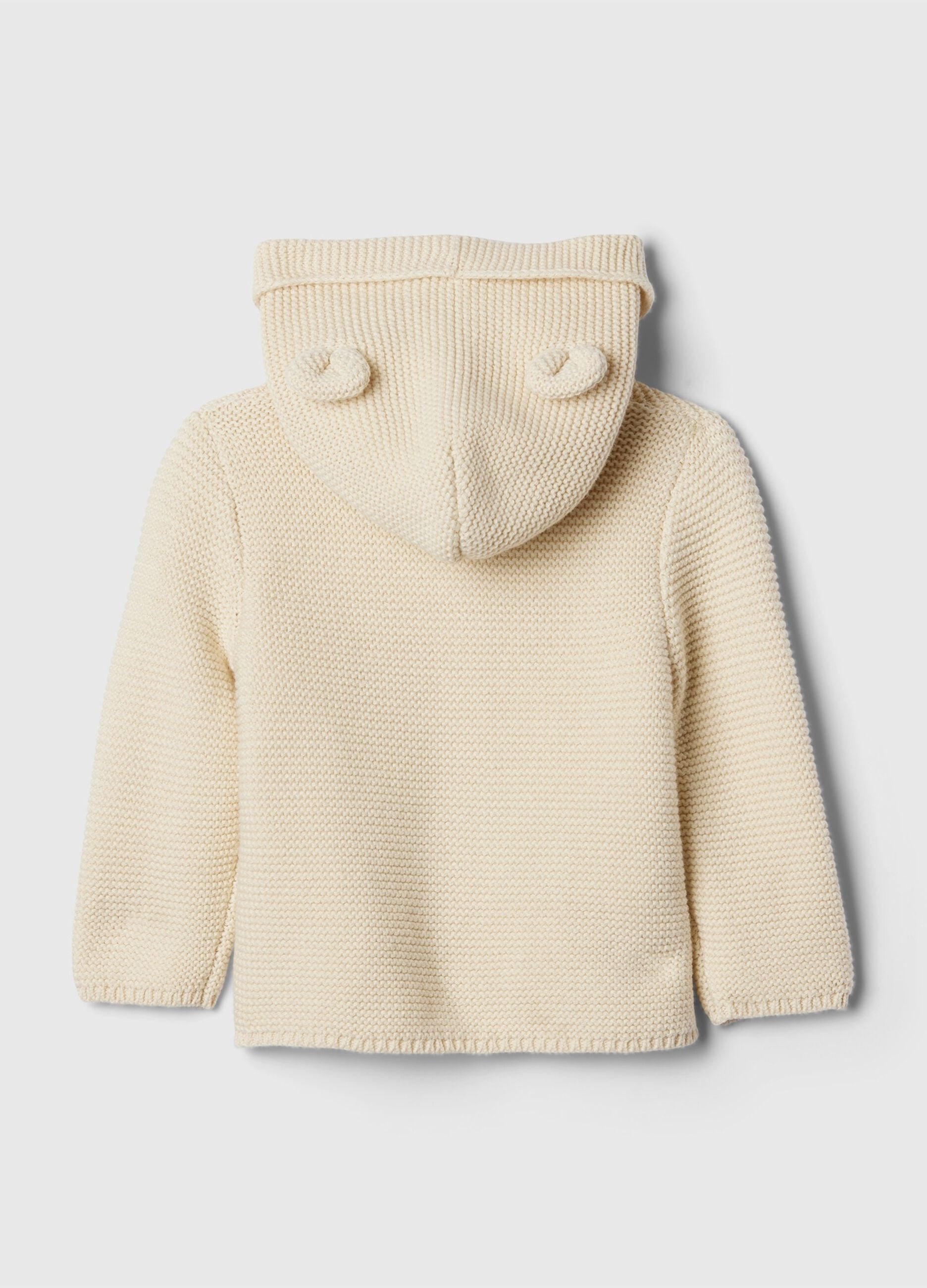 Cardigan bianco con cappuccio in puro cotone