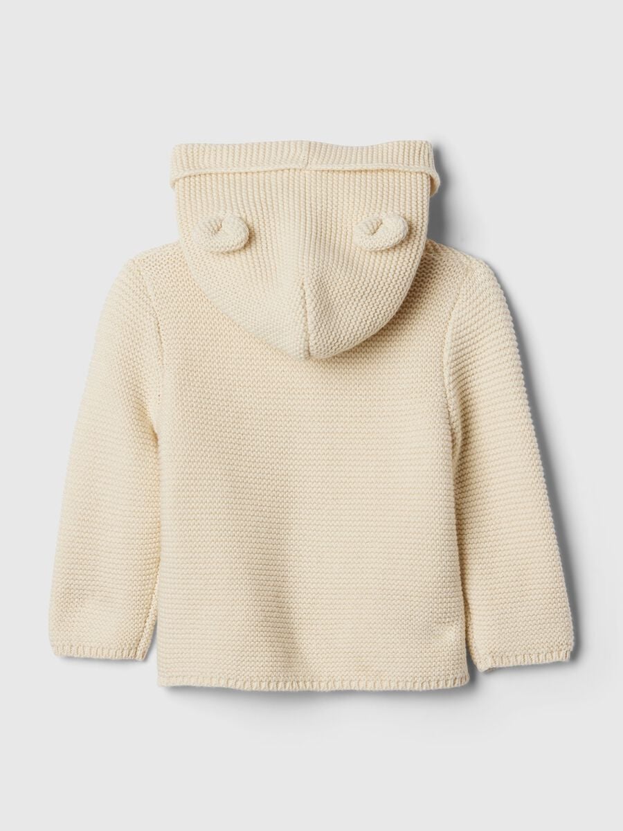 Cardigan bianco con cappuccio in puro cotone_1