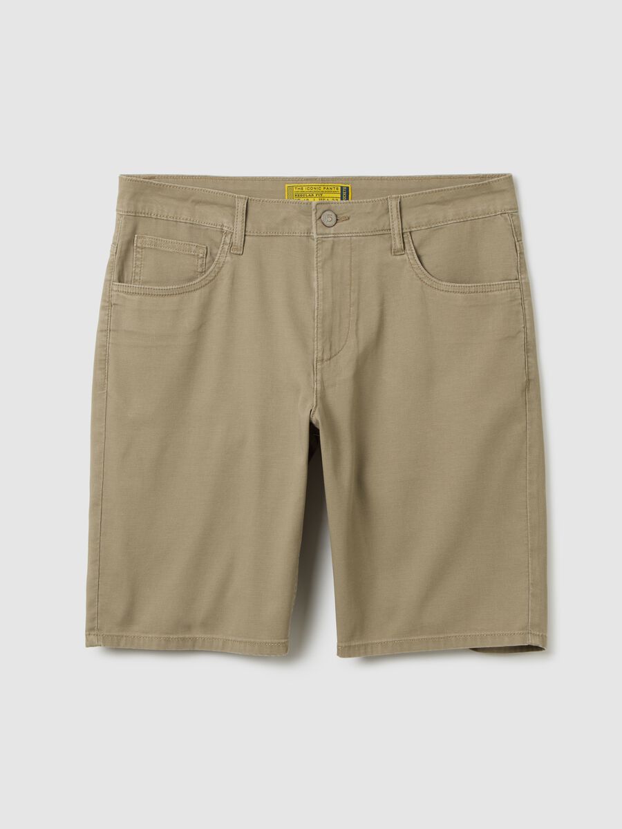Men's beige regular fit stretch cotton shorts_0