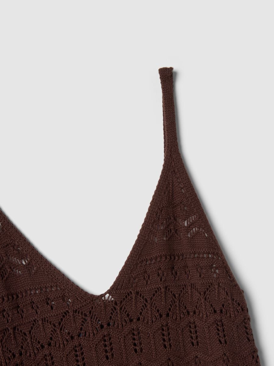 Brown pure cotton long dress slim fit with net texture_5