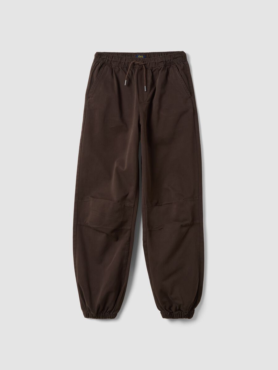 Brown stretch cotton joggers with elasticated cuffs, comfort fit_0