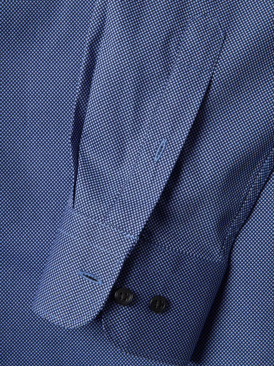 Blue stretch cotton shirt with micro checks, slim fit_5