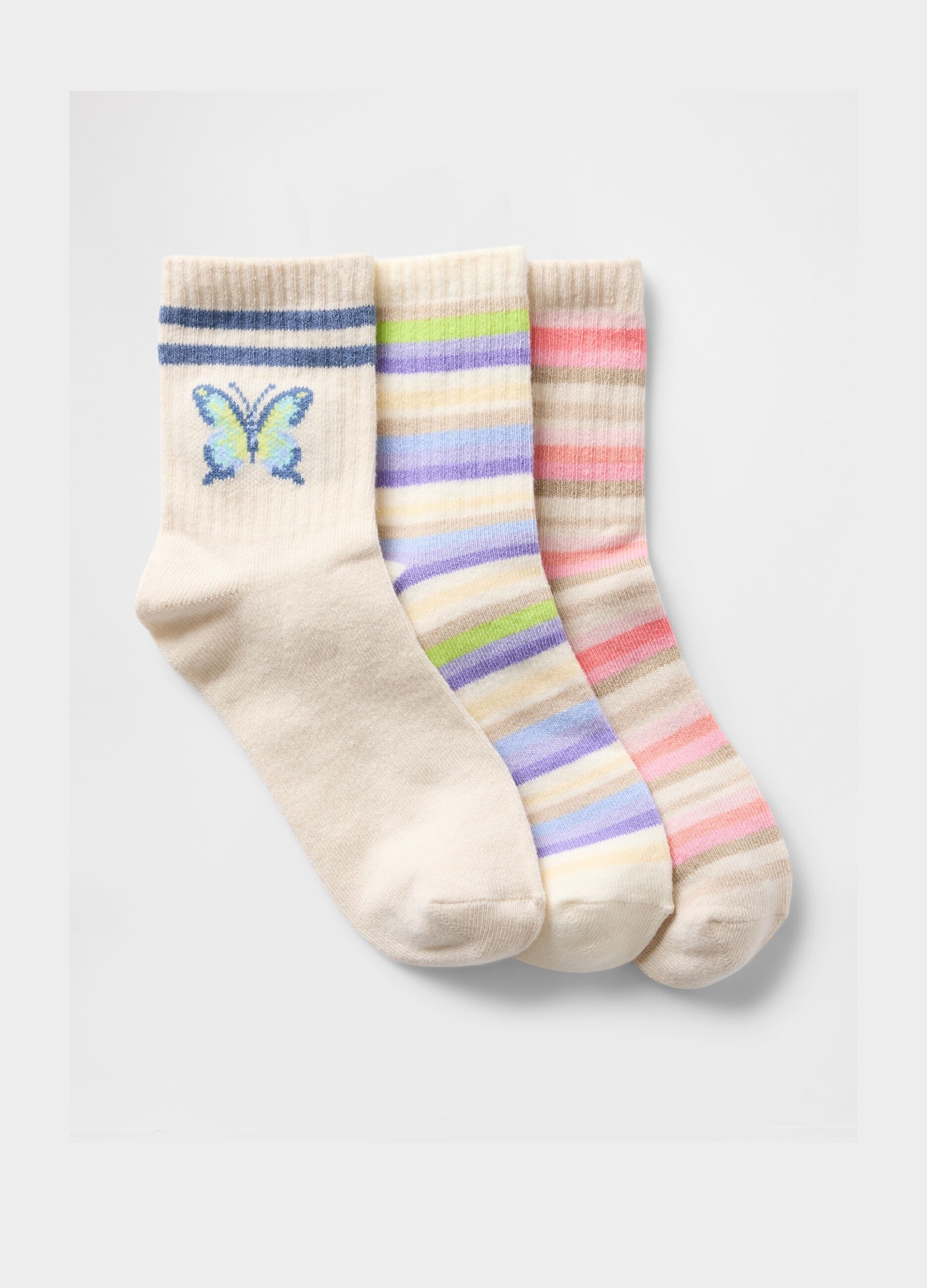 Three-pack tennis socks with stripes and lettering