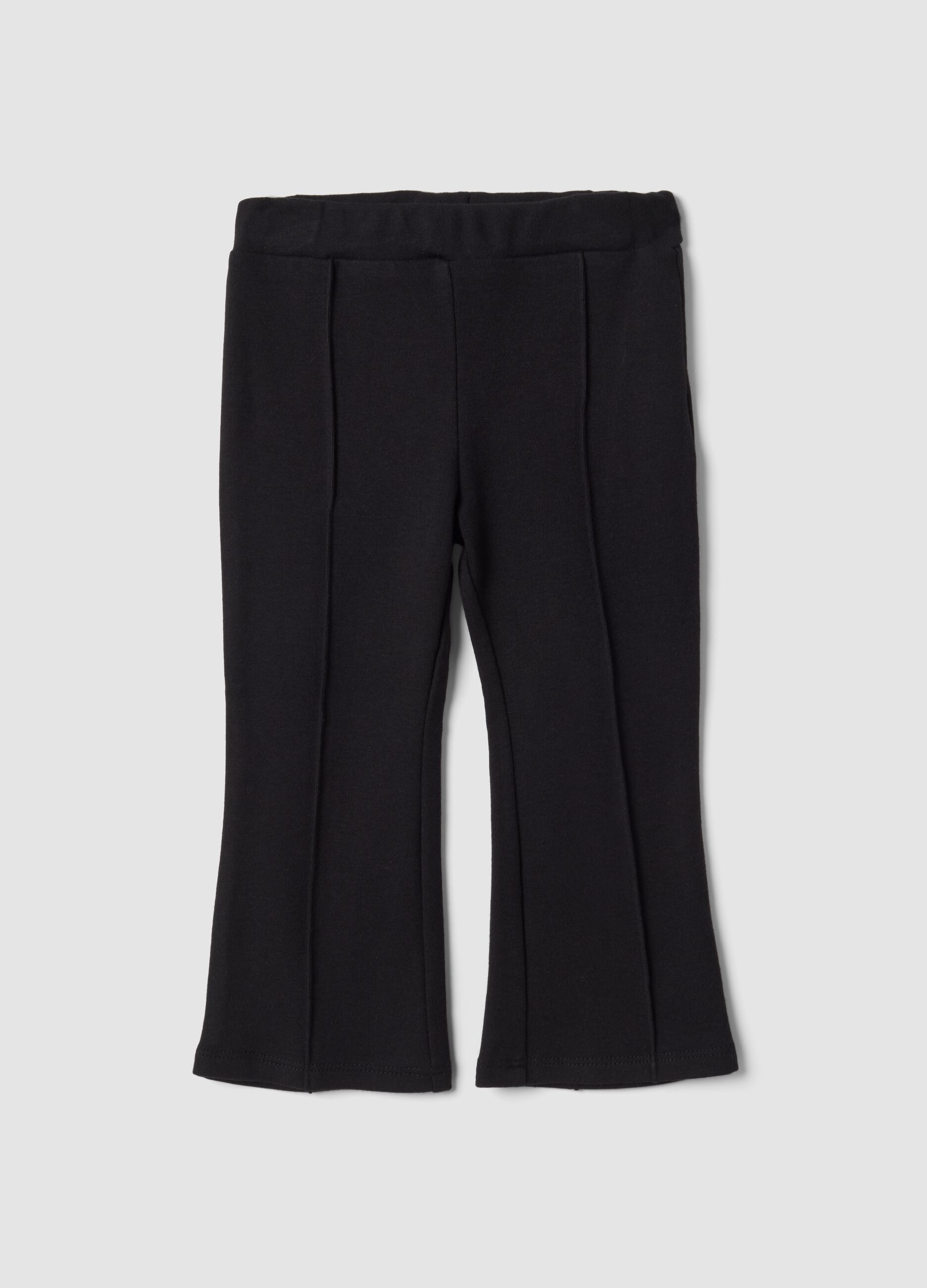 Black flared stretch cotton leggings for baby girl