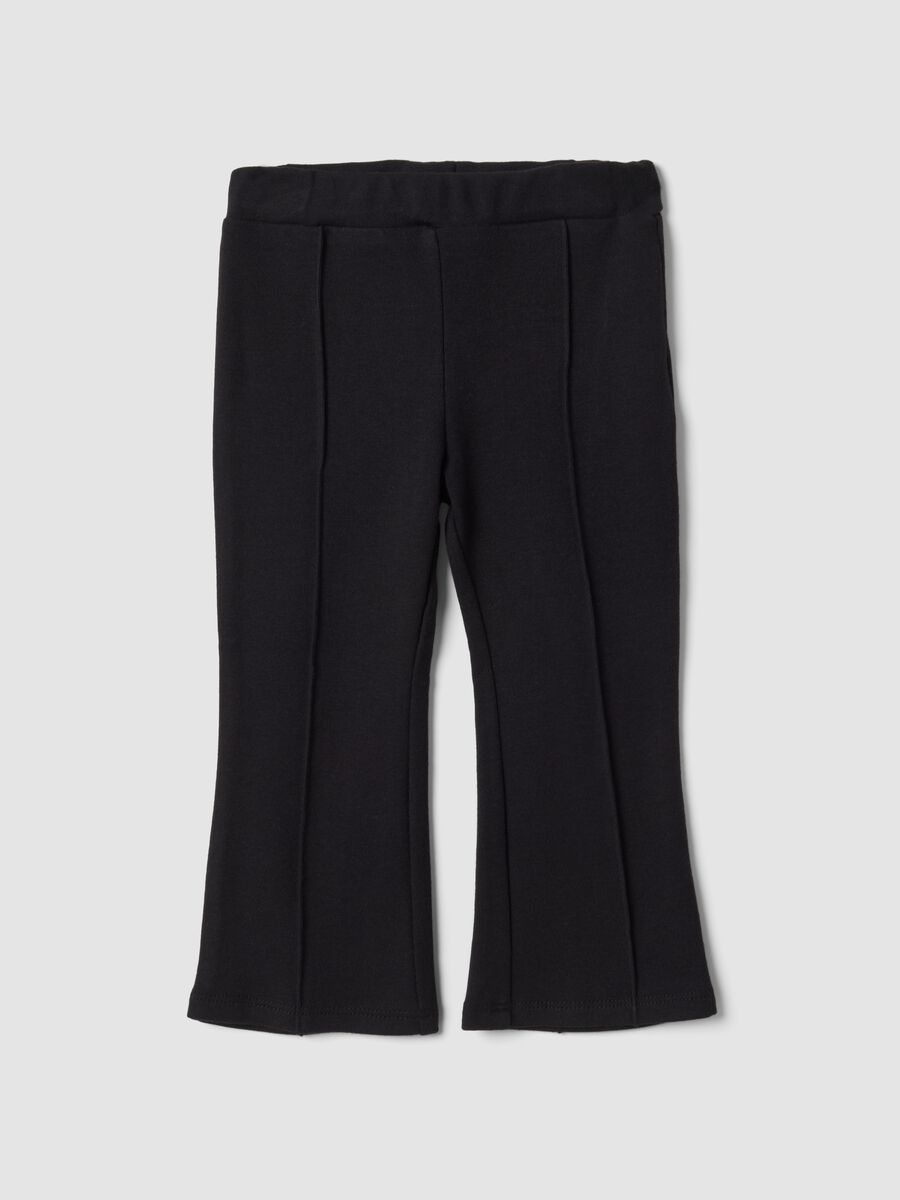 Black flared stretch cotton leggings for baby girl_0