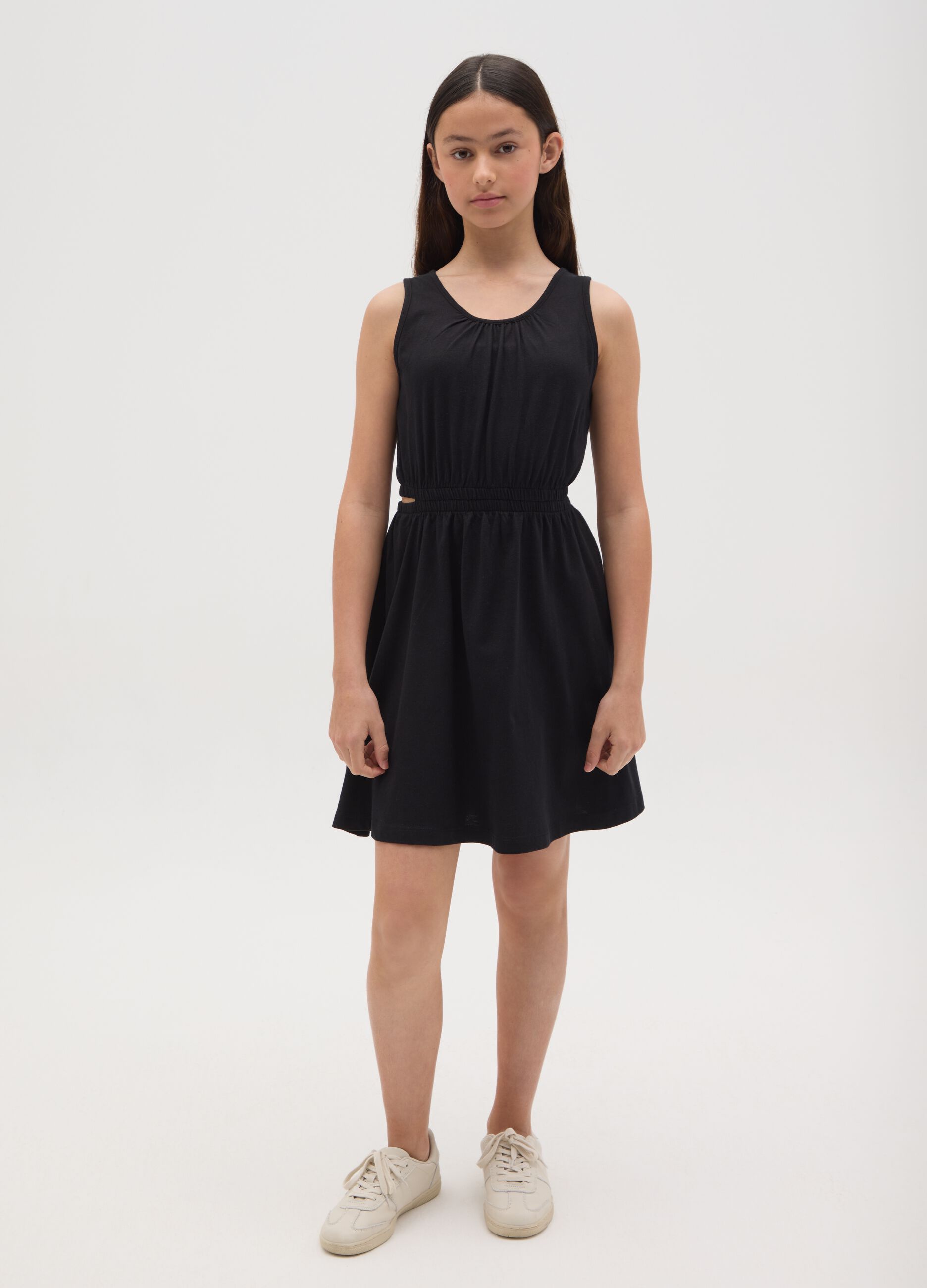 Abito da ragazza in puro cotone nero regular fit senza maniche