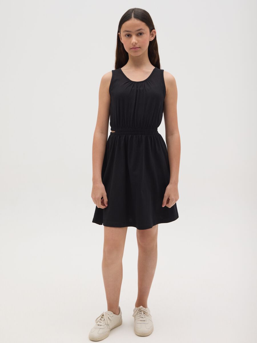 Girl's sleeveless black regular fit dress in pure cotton_1