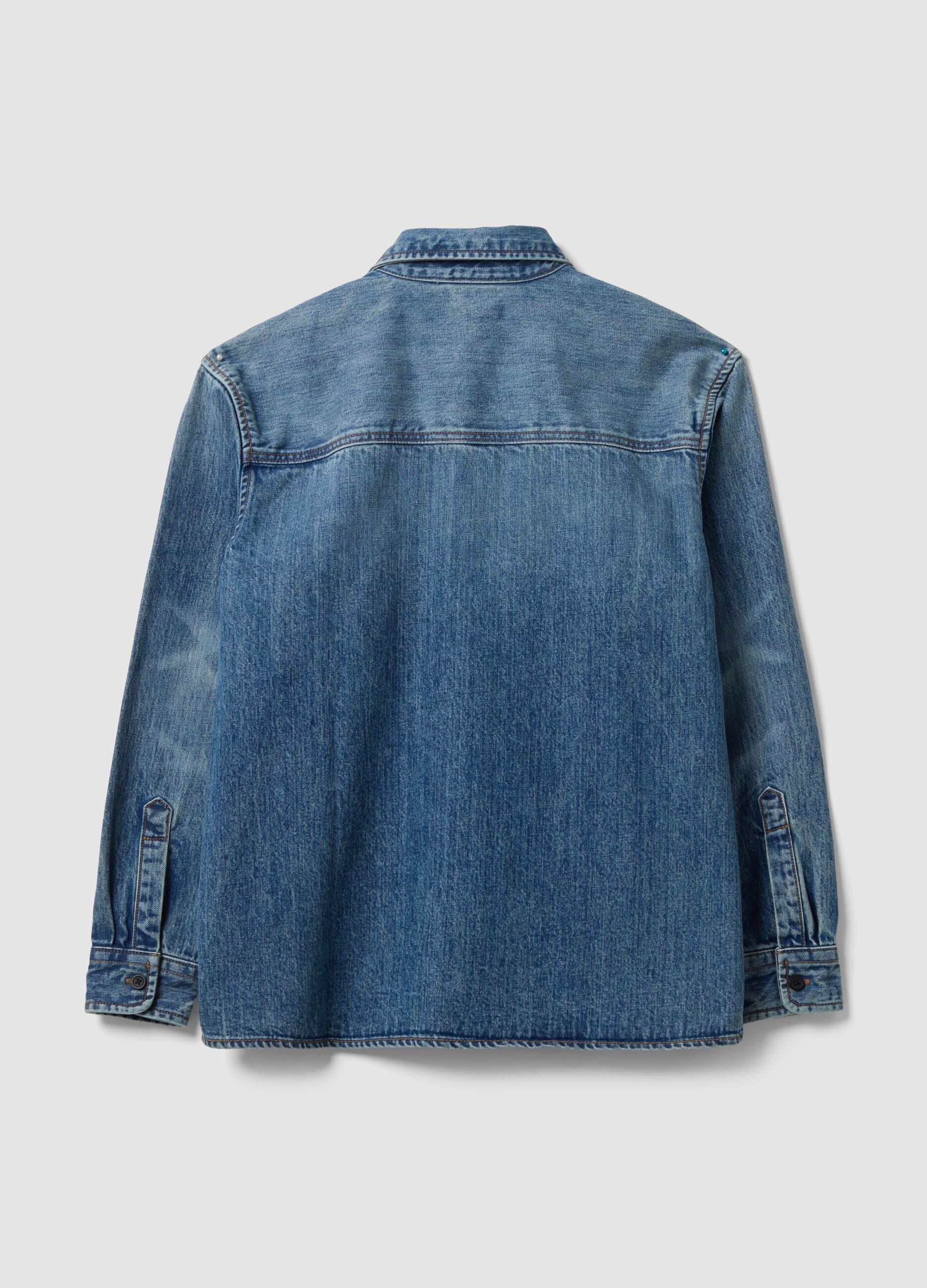 Blue pure cotton denim shirt, regular fit