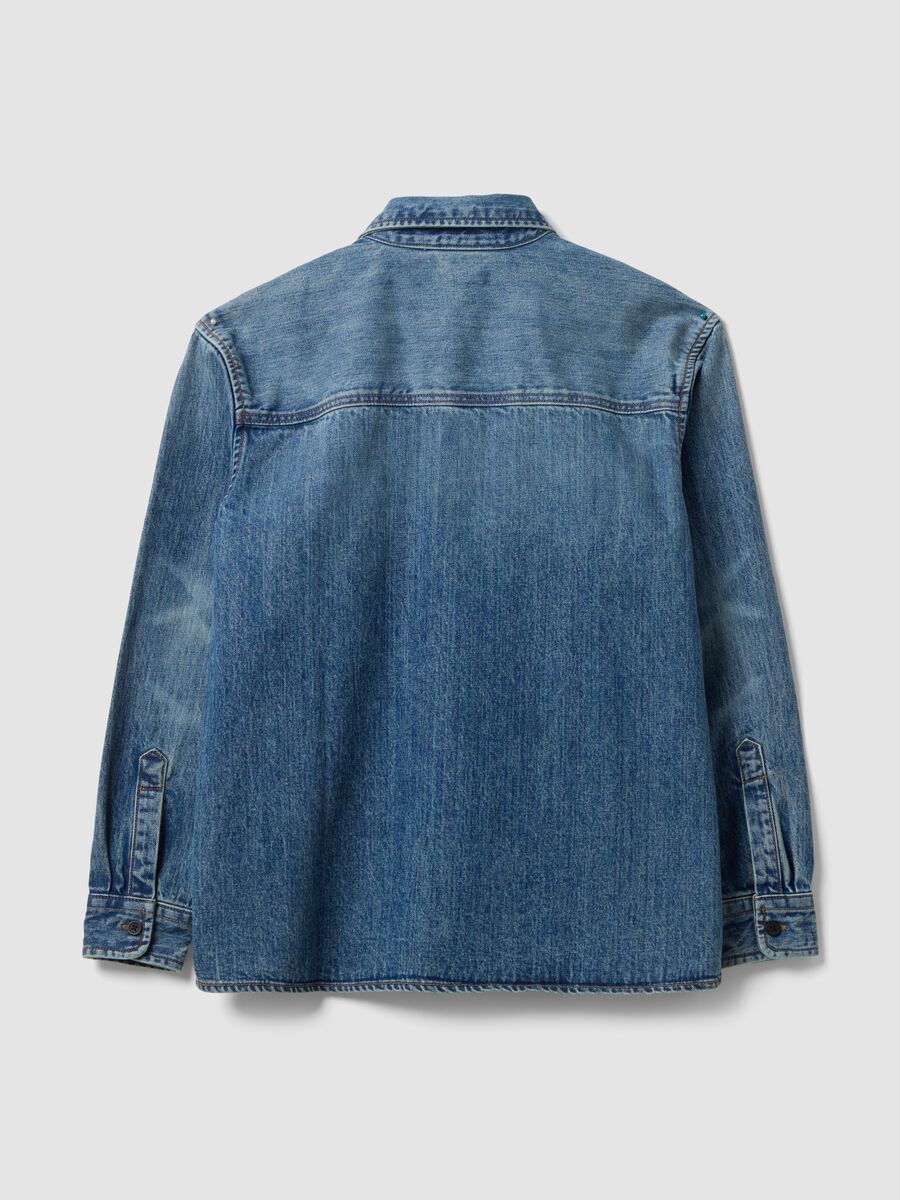 Camicia blu in denim in puro cotone regular fit_2