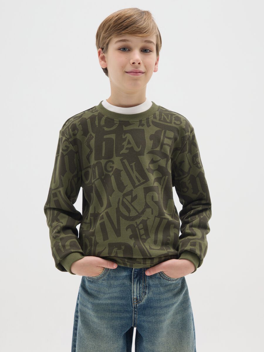 Felpa da ragazzo in puro cotone verde regular fit_0