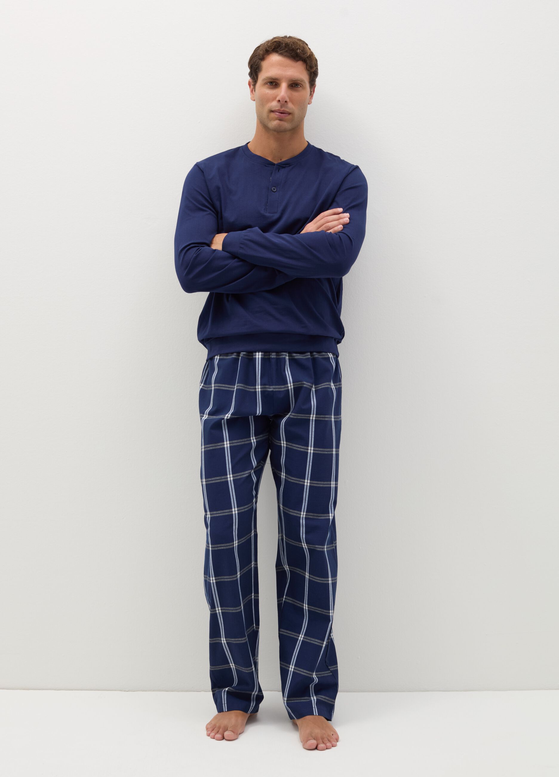 Long pyjamas with granddad neckline