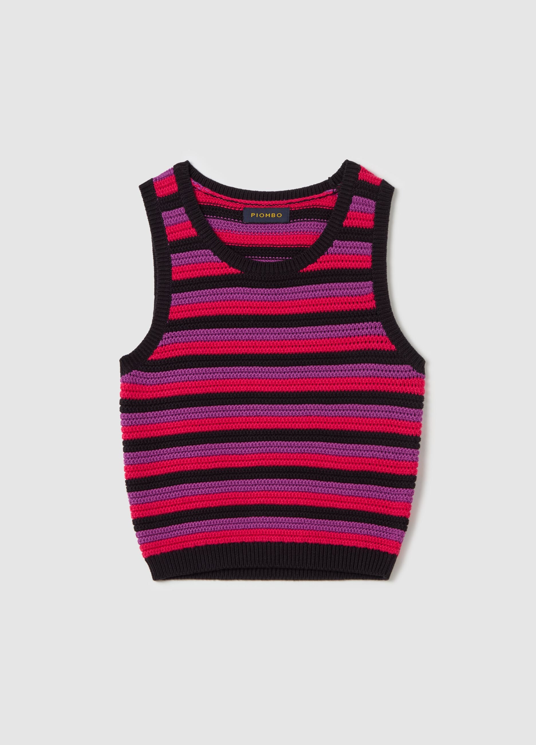 Tank top in maglia a righe multicolore