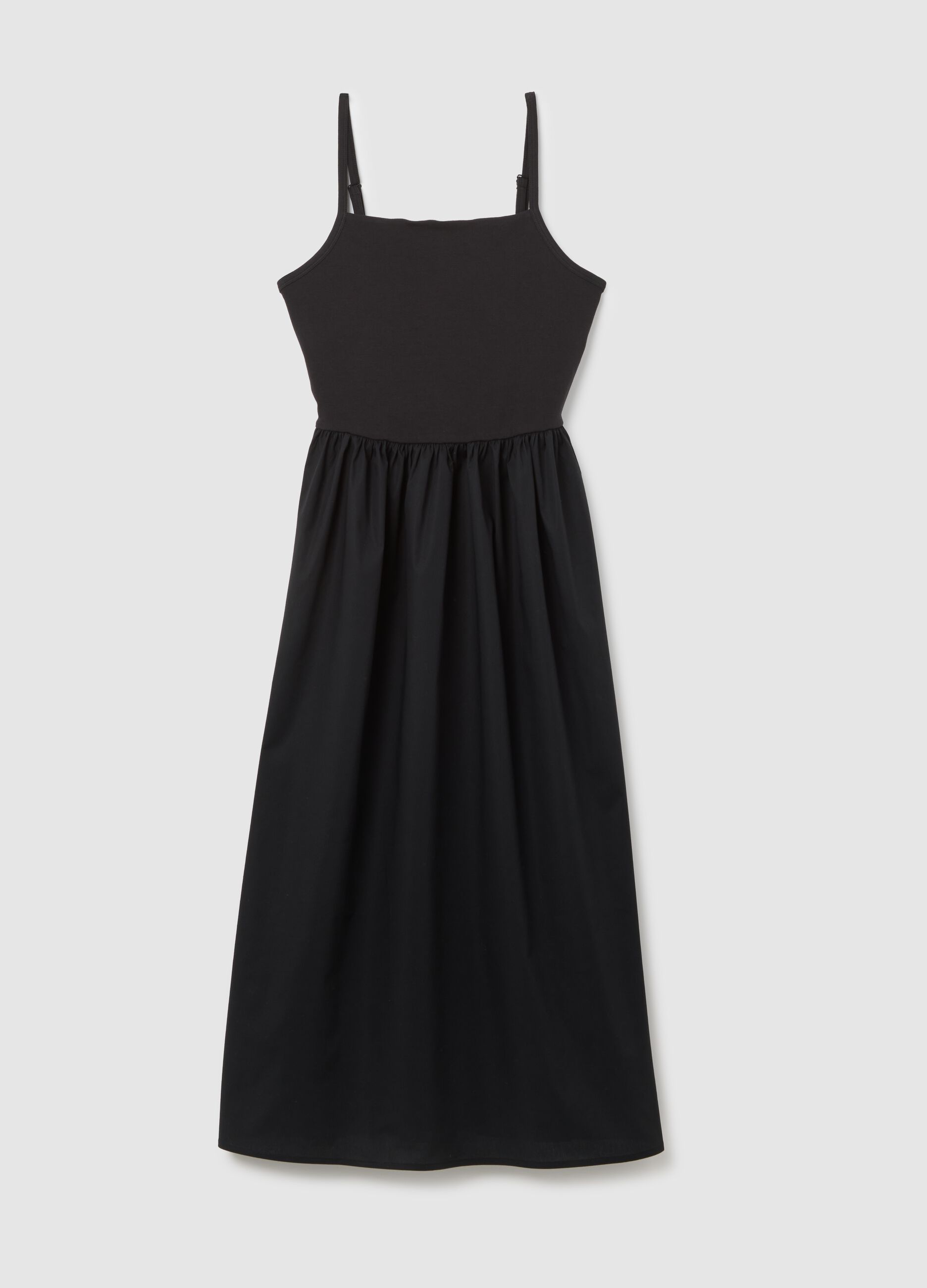 Women's long black cotton dress regular fit