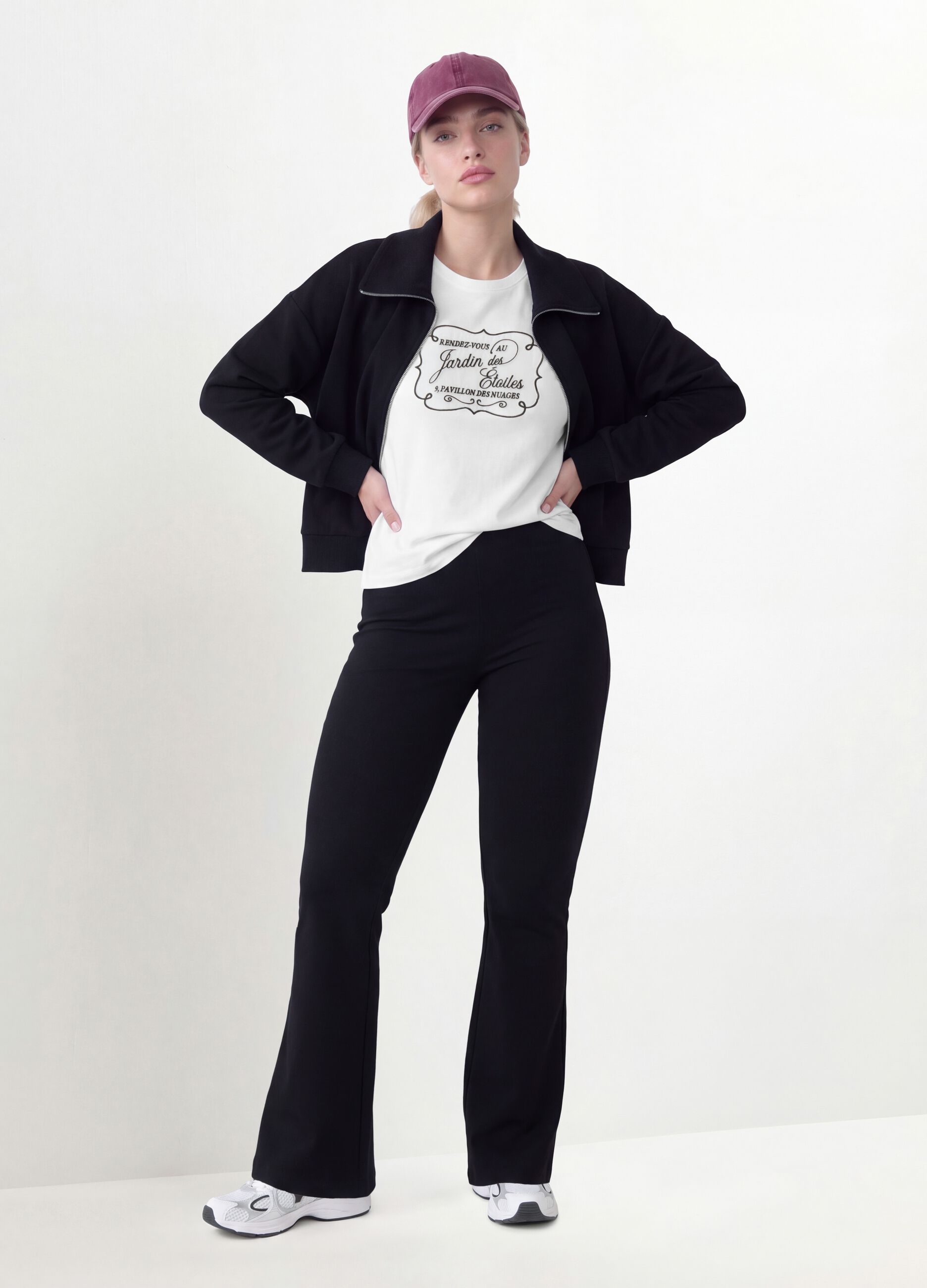 Felpa full zip nera in viscosa elasticizzata con colletto