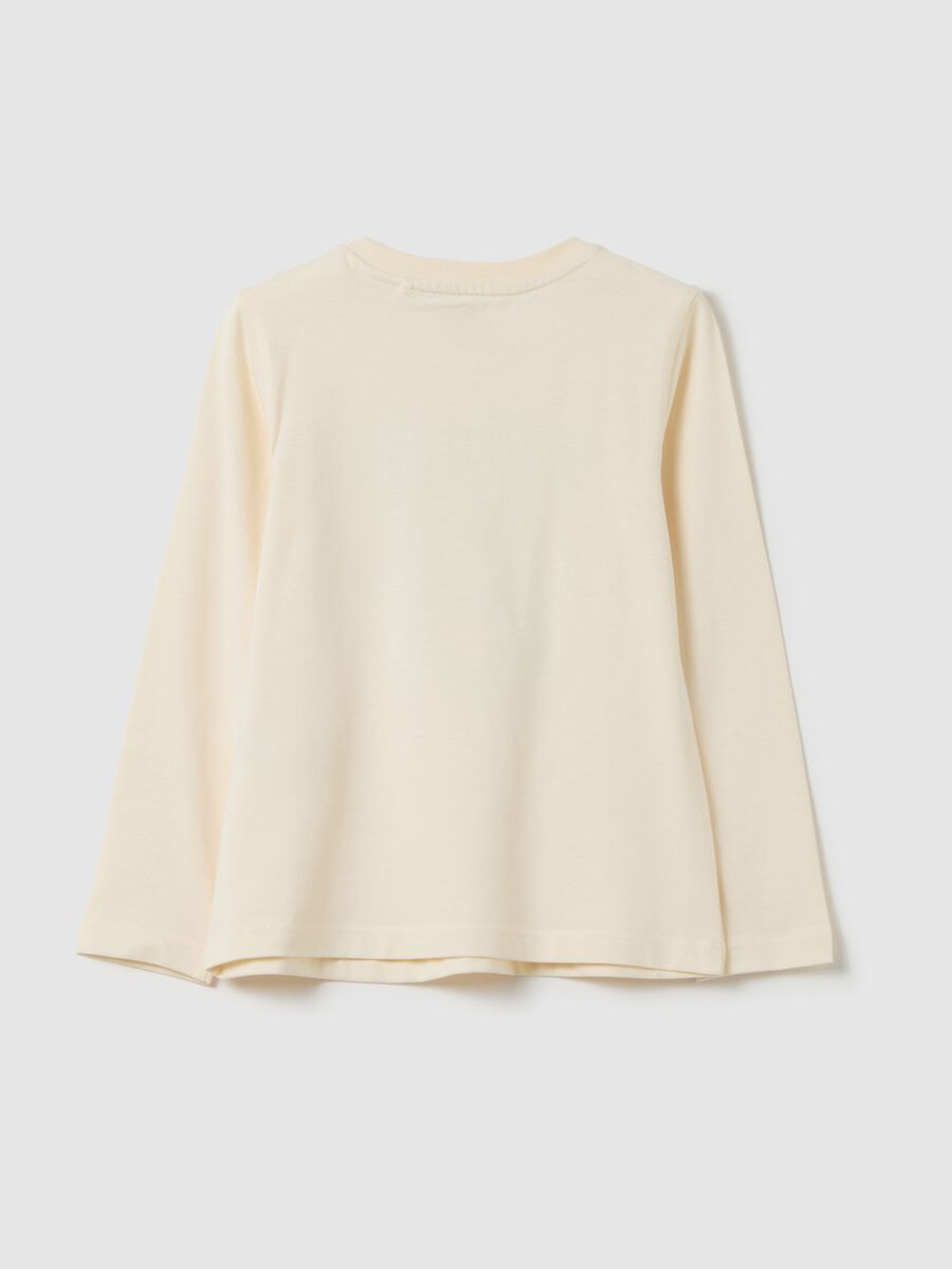 Girls' regular fit beige pure cotton t-shirt with print_1