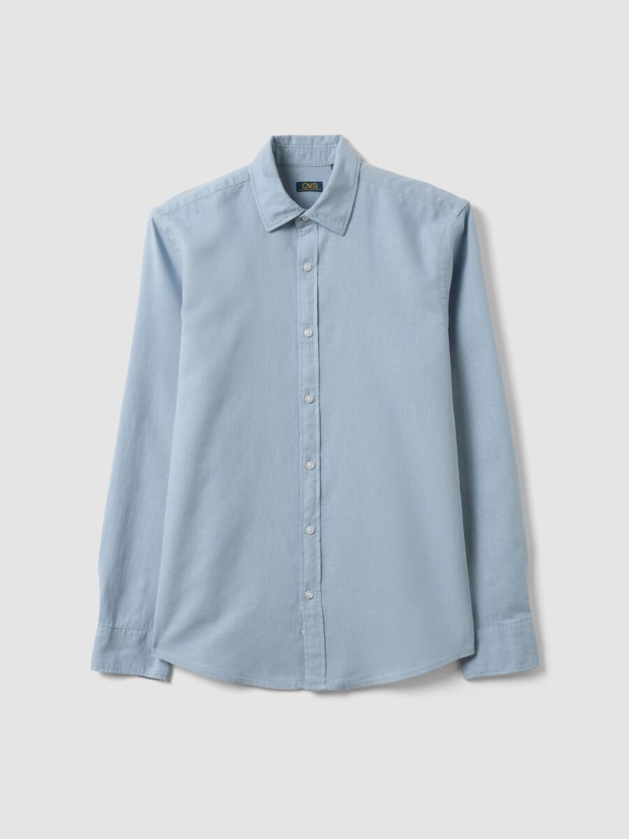 Regular fit blue shirt in linen and cotton blend_4