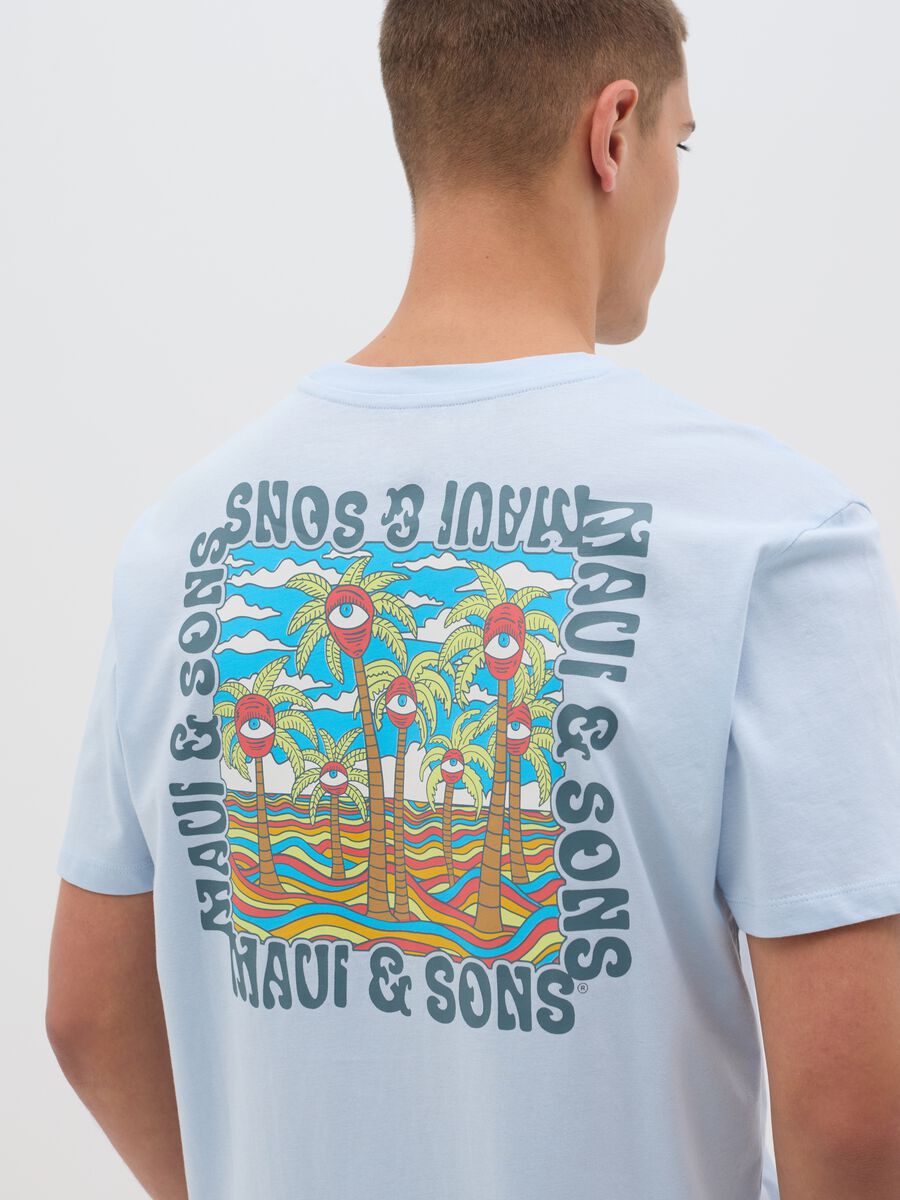 T-shirt da uomo in puro cotone azzurra regular fit con stampa_3