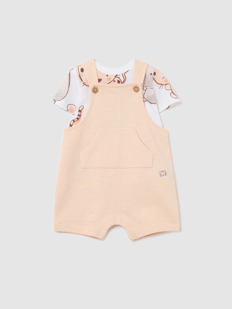 White and pink cotton dungarees and T-shirt with print_0