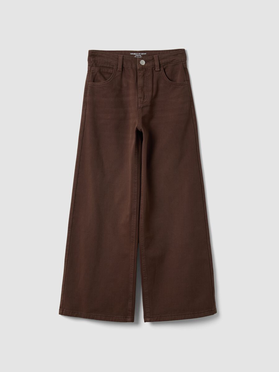 Brown wide-leg jeans in pure cotton twill_0