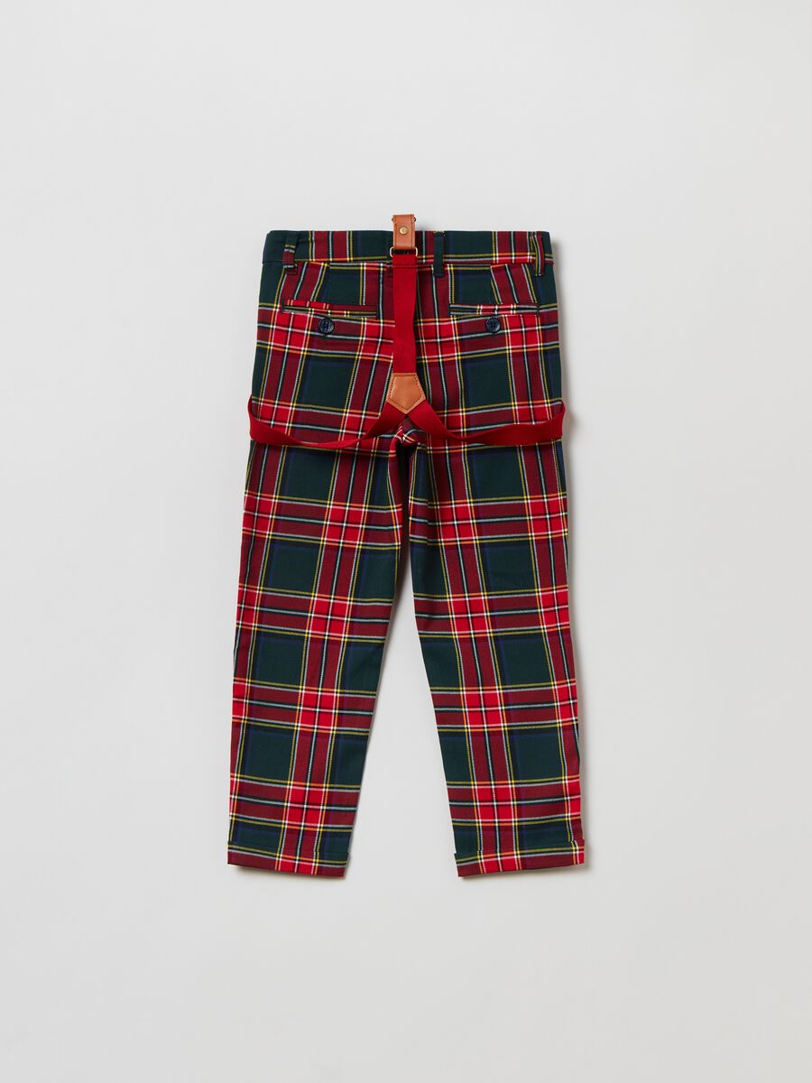 Pantaloni in fantasia tartan con bretelle_1