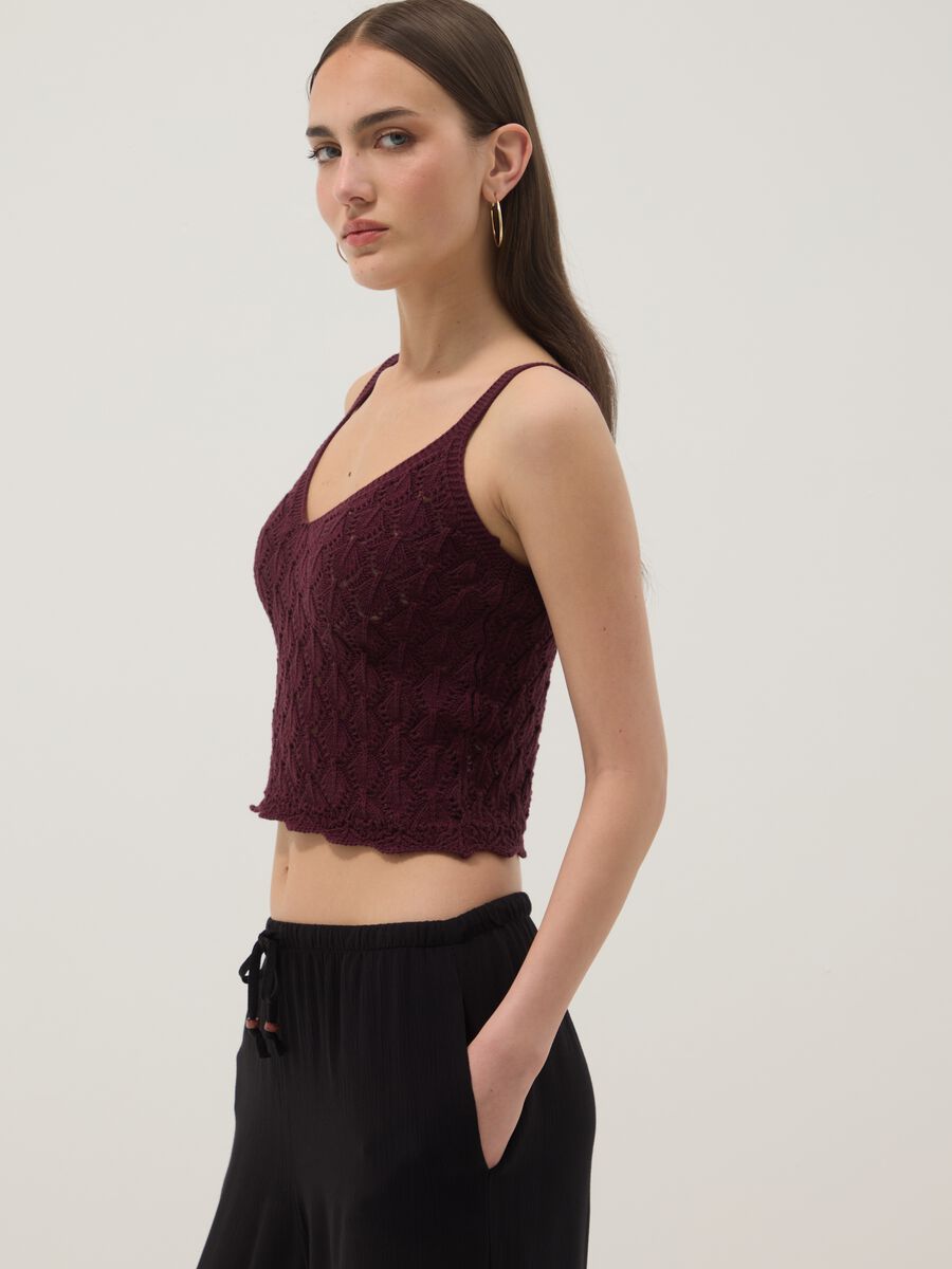 Gilet rosso in crochet di puro cotone regular fit_0