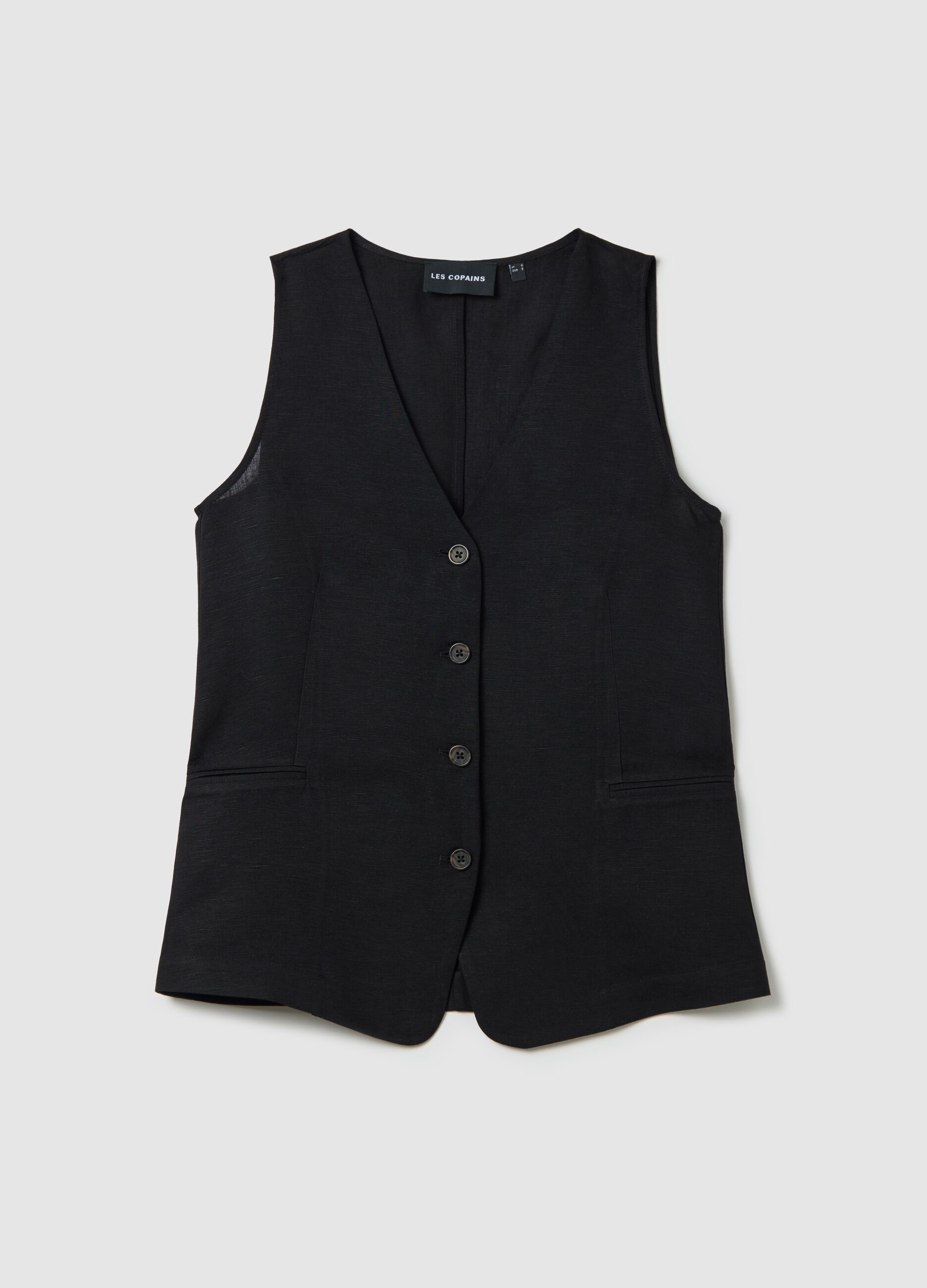 Black gilet in linen and viscose