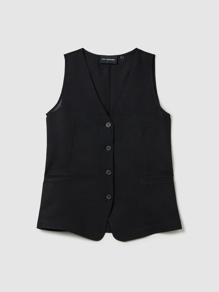 Black gilet in linen and viscose_4