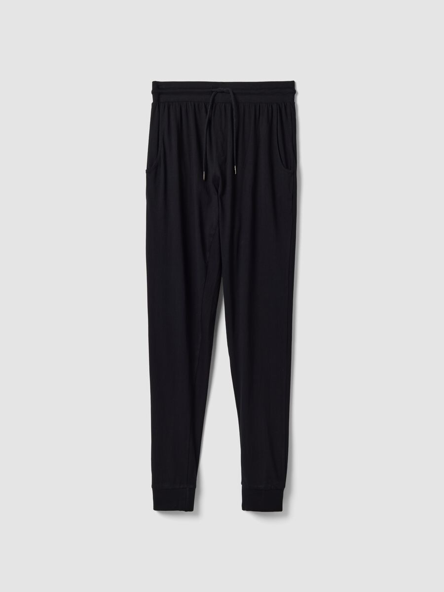 Pantaloni pigiama blu in cotone organico con vita elasticizzata_4