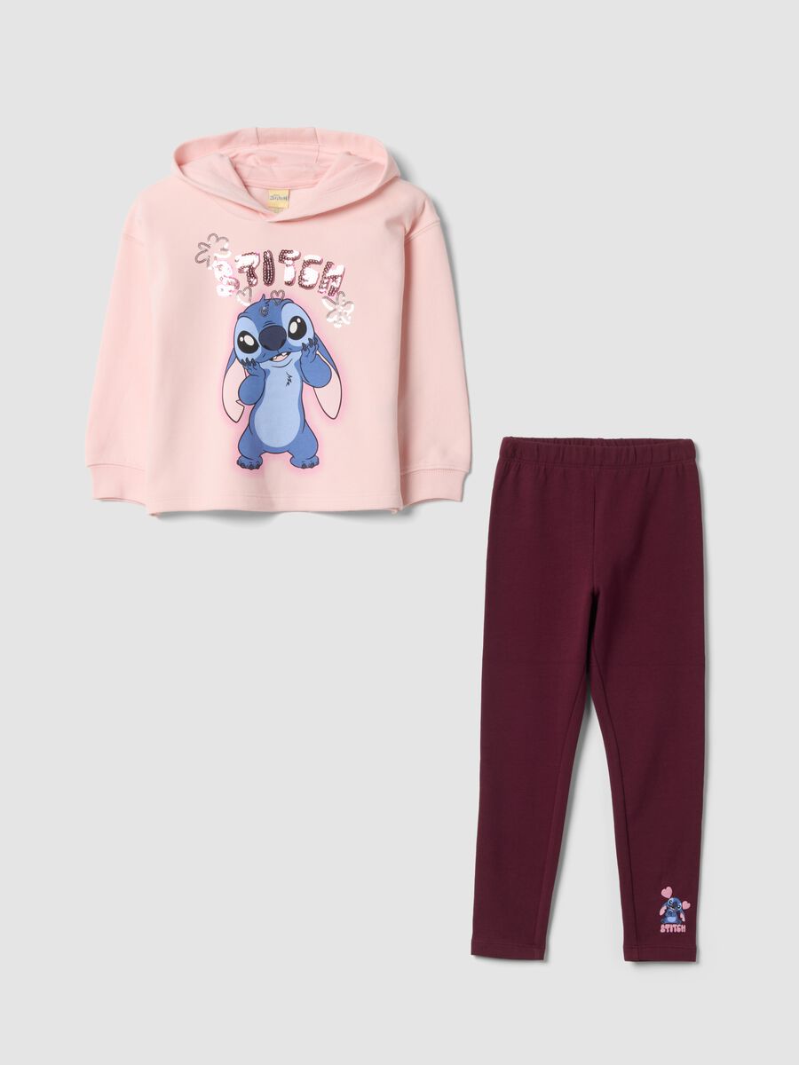 Pink cotton-blend set with hood and Stitch print_0