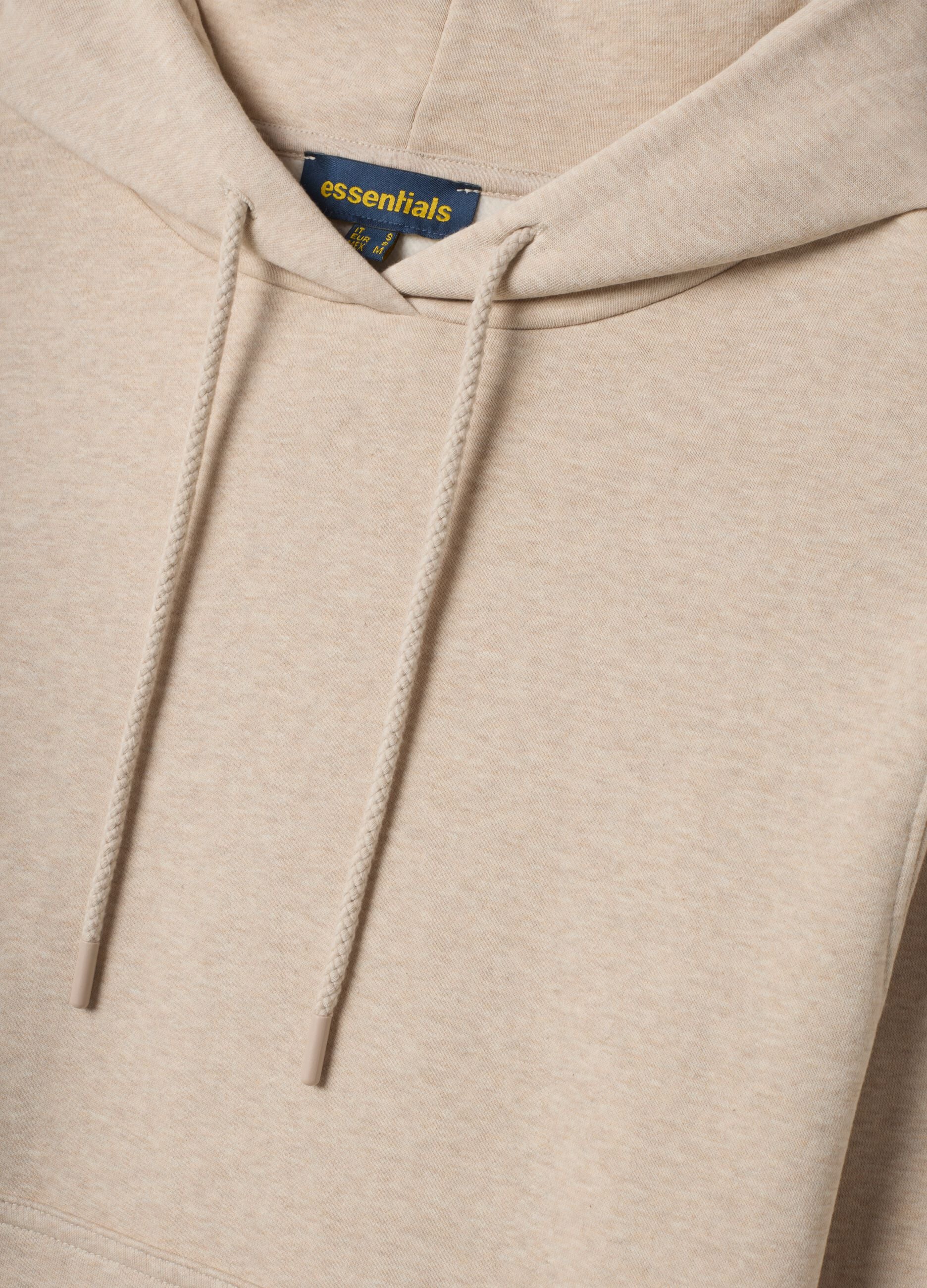 Beige cotton-blend fleece hoodie, regular fit