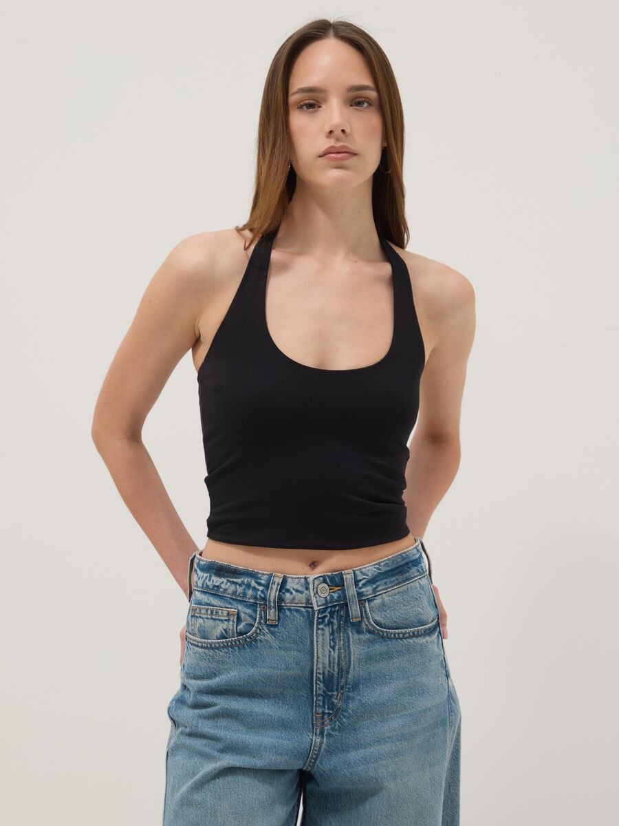 Black stretch cotton top_1