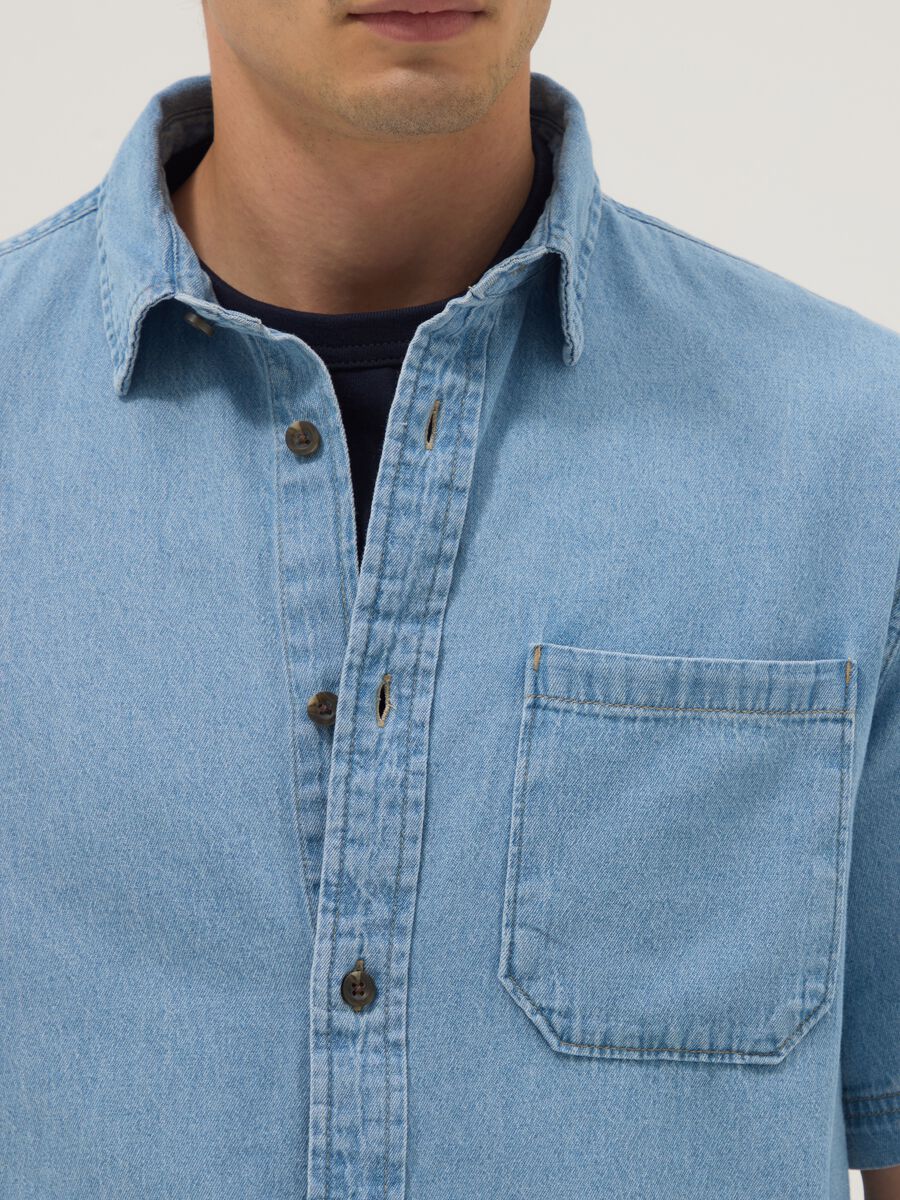 Camicia in puro cotone denim azzurro oversize fit_3