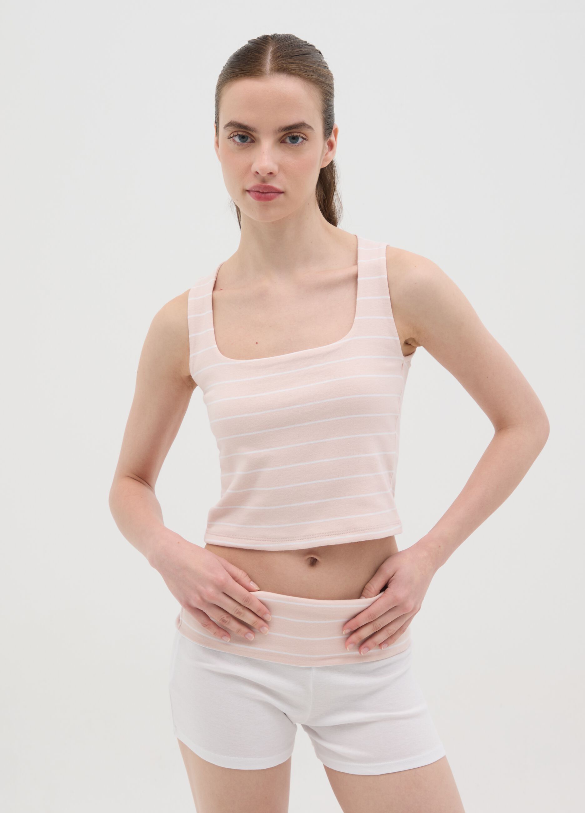 Women's multicolor fitted cropped top in pure cotton
