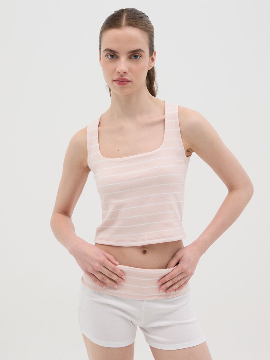 Women's multicolor fitted cropped top in pure cotton_0