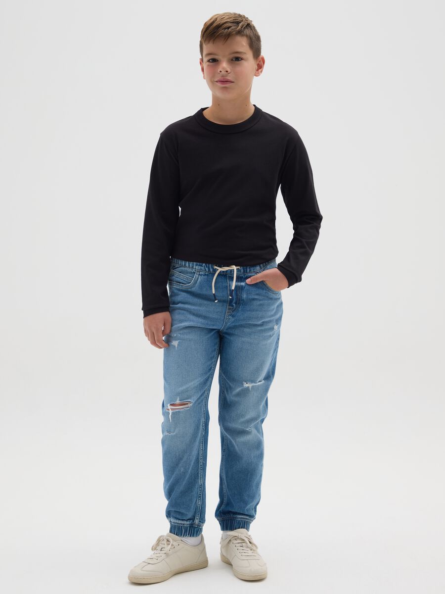 Jog denim da ragazzo in puro cotone blu regular fit_1