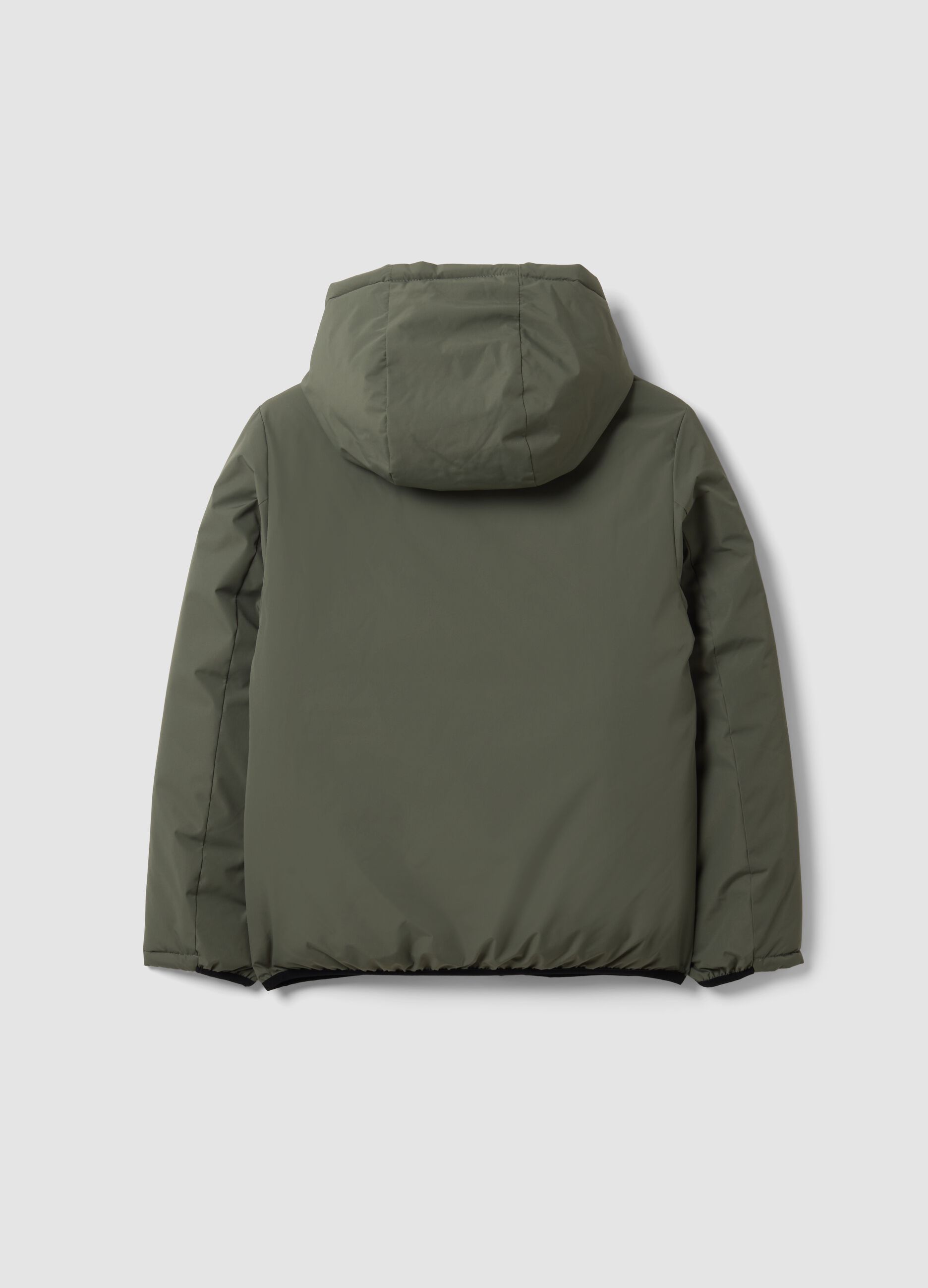 Ultralight Reversible Padded Hooded Jacket in Grey and Green