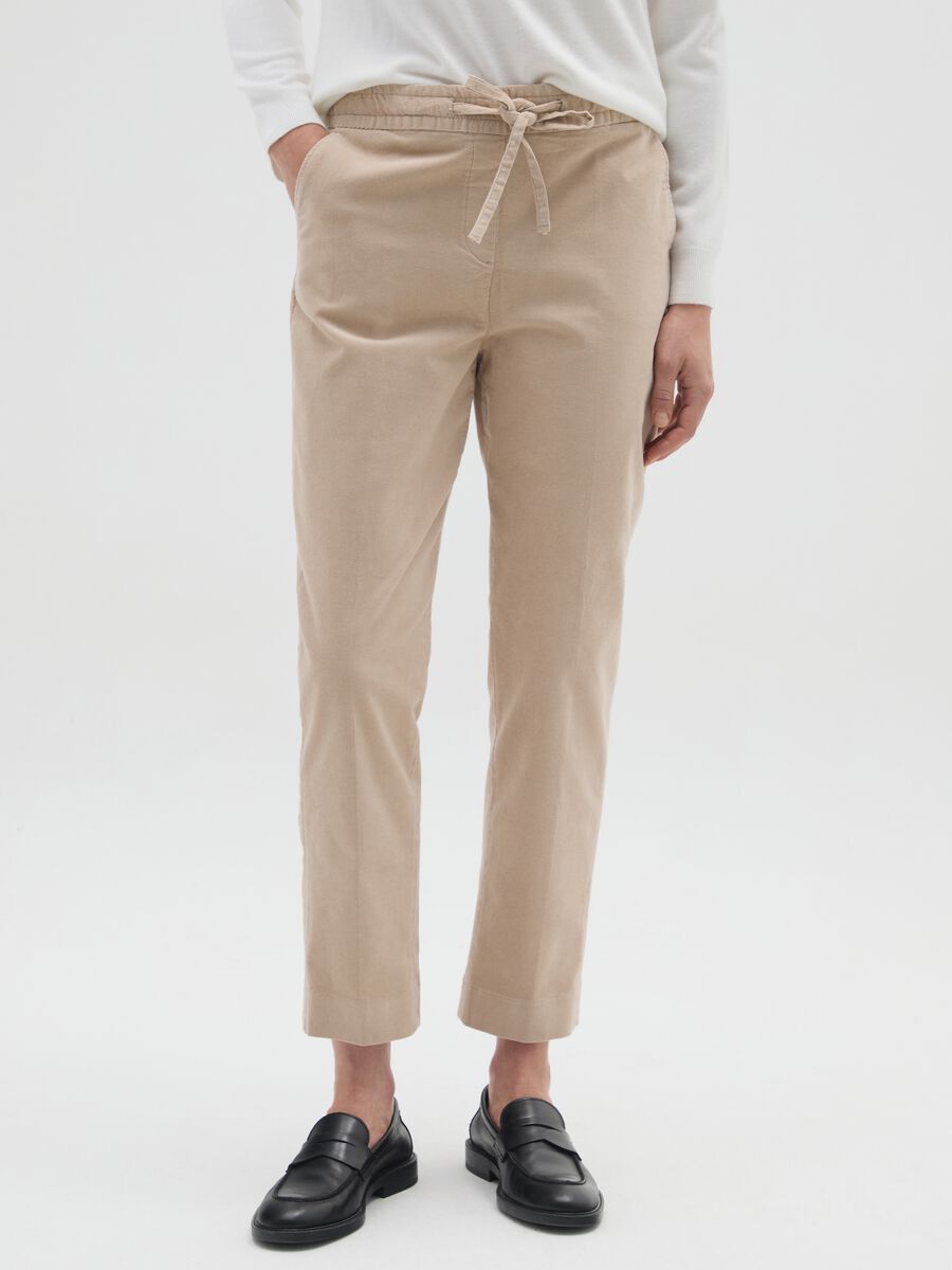 Pantaloni in cotone elasticizzato beige regular fit_1