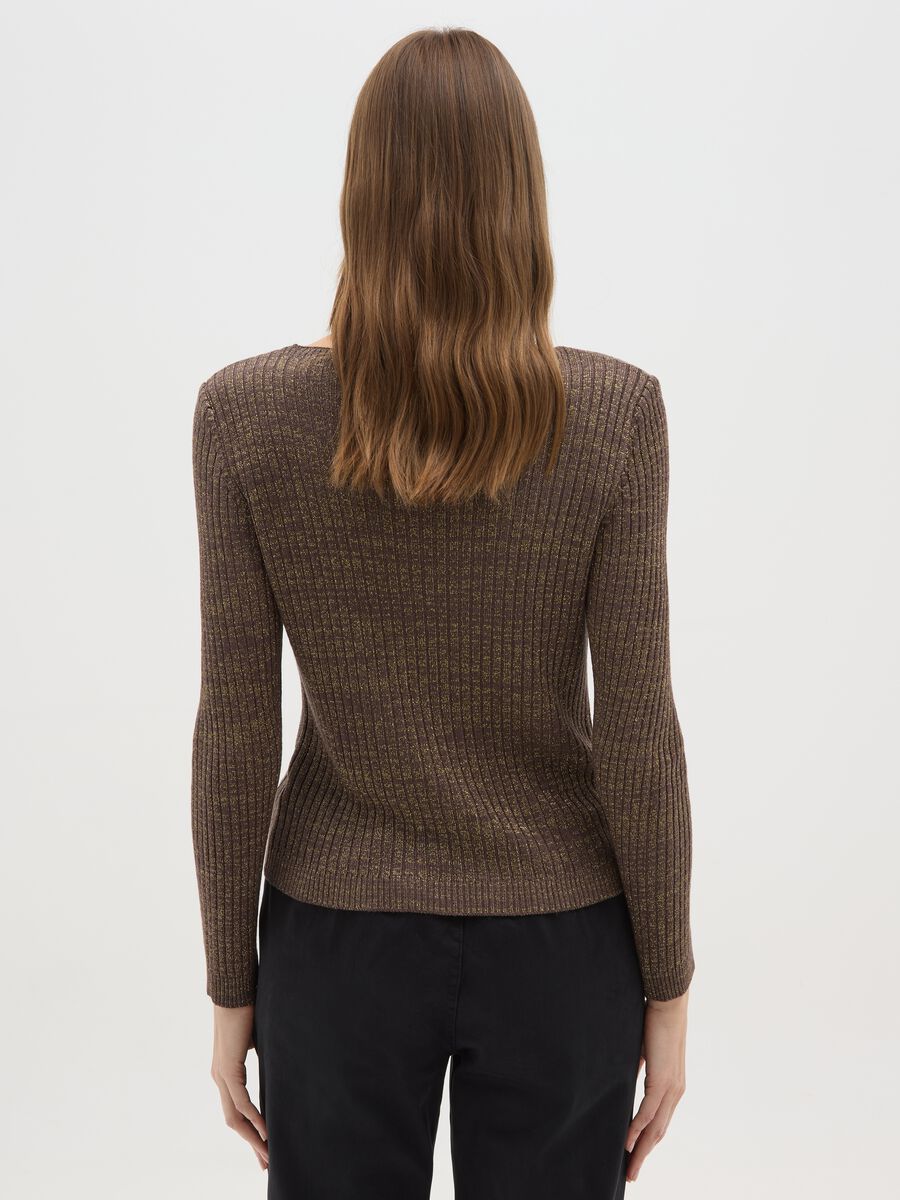 Brown Ribbed Jumper with Metallic Fibres_2