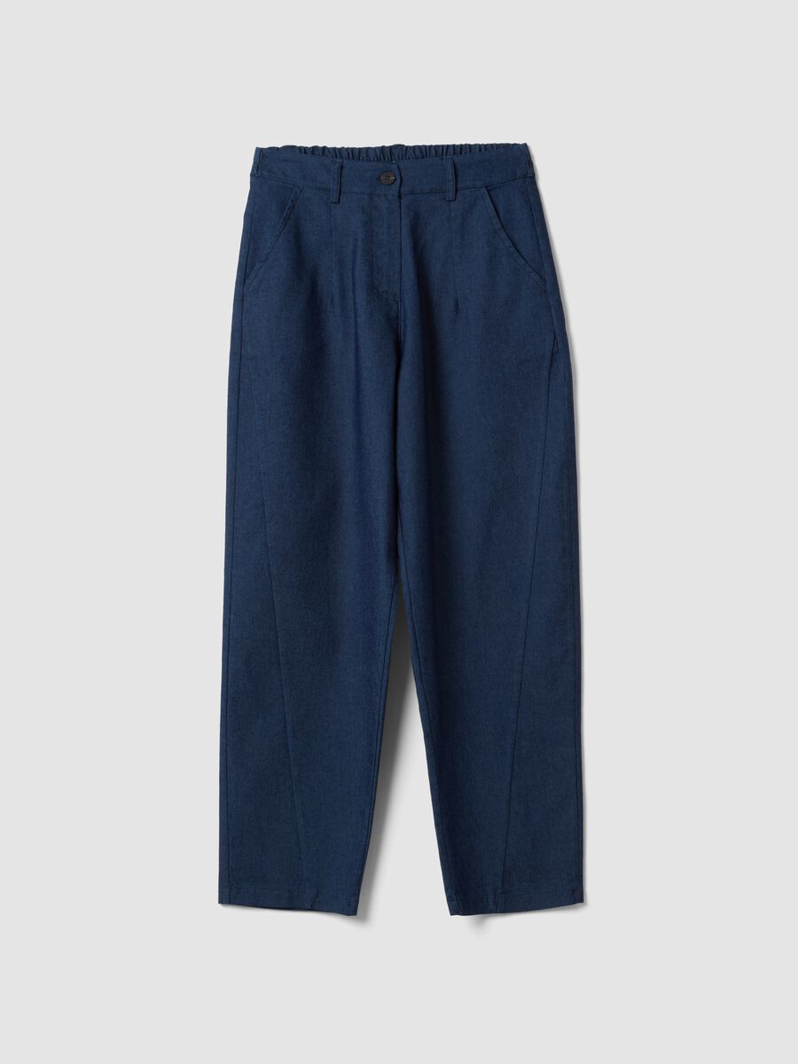 Blue regular-fit stretch cotton trousers_0