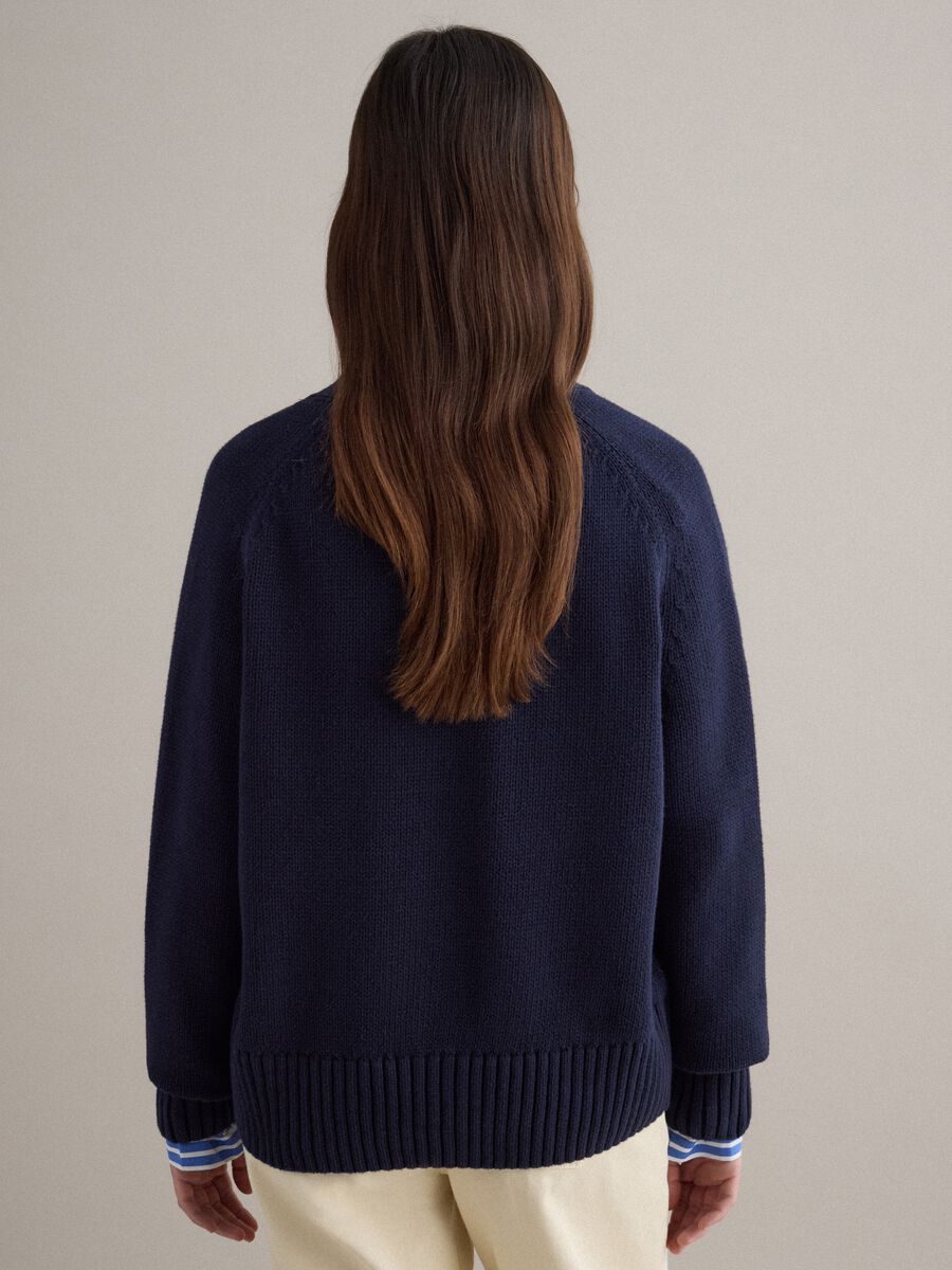 Blue cardigan in pure cotton with deep V-neck_3