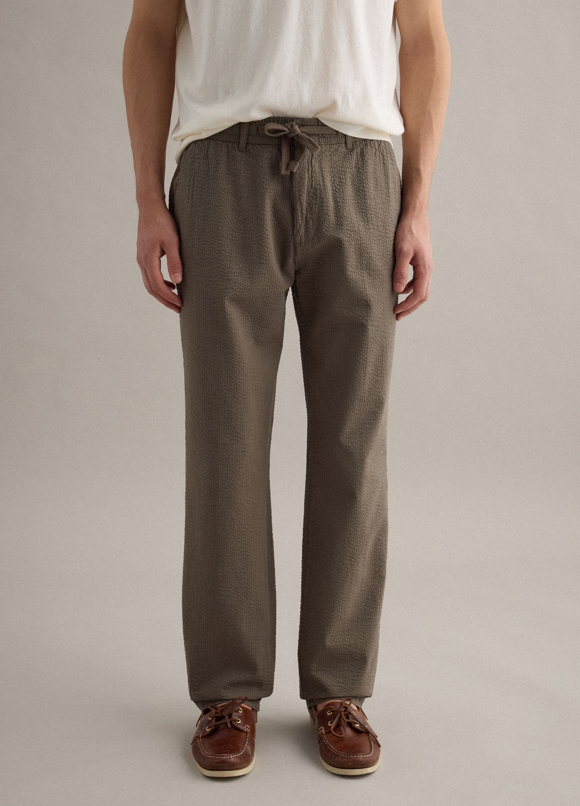 Brown stretch cotton regular fit chino trousers