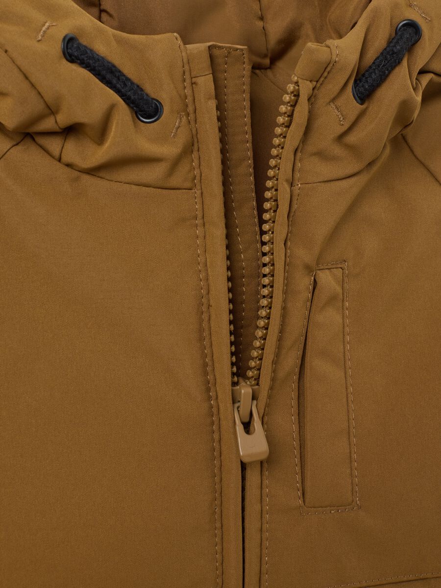 Brown regular fit children's jacket with hood_2