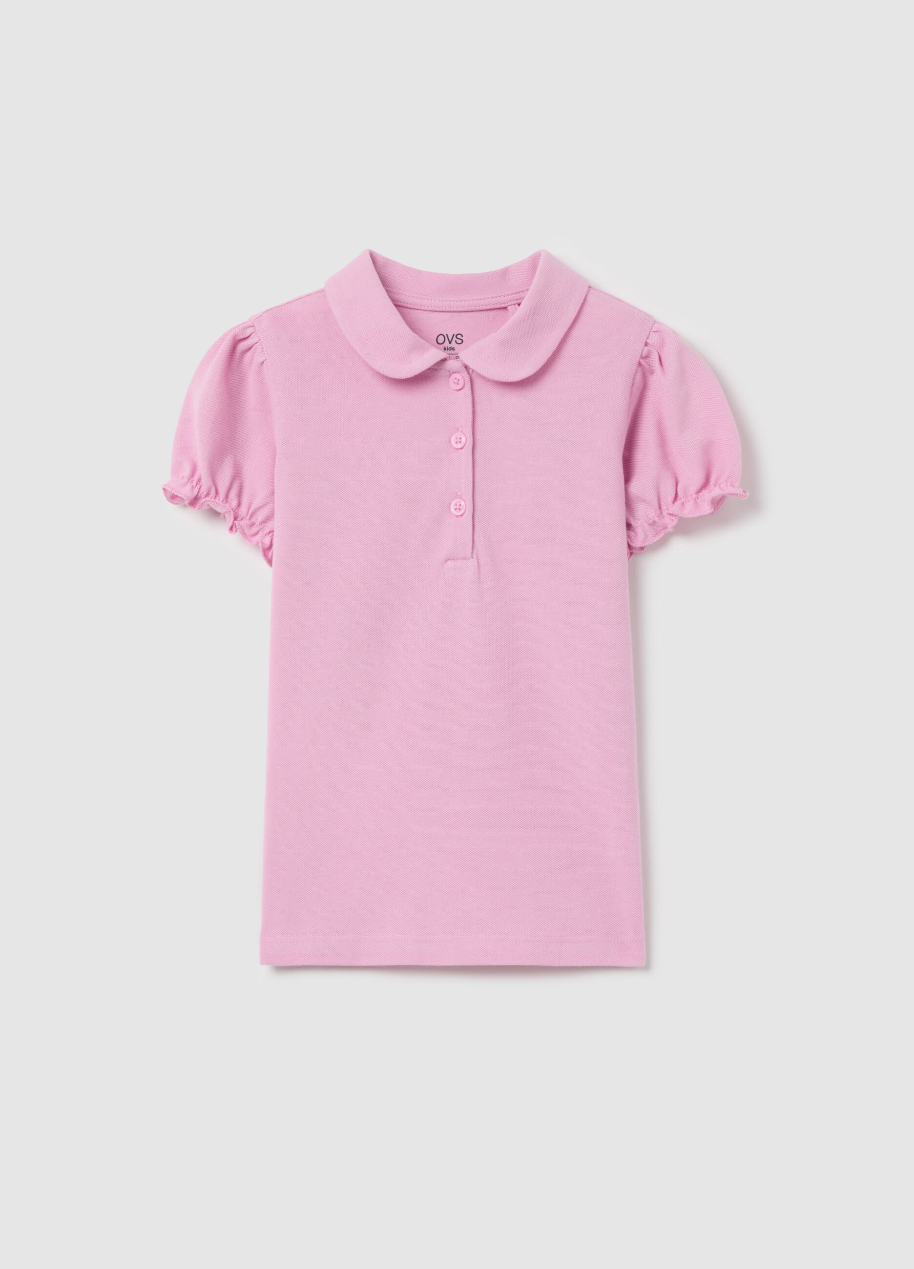 Polo shirt in piquet with puff sleeves