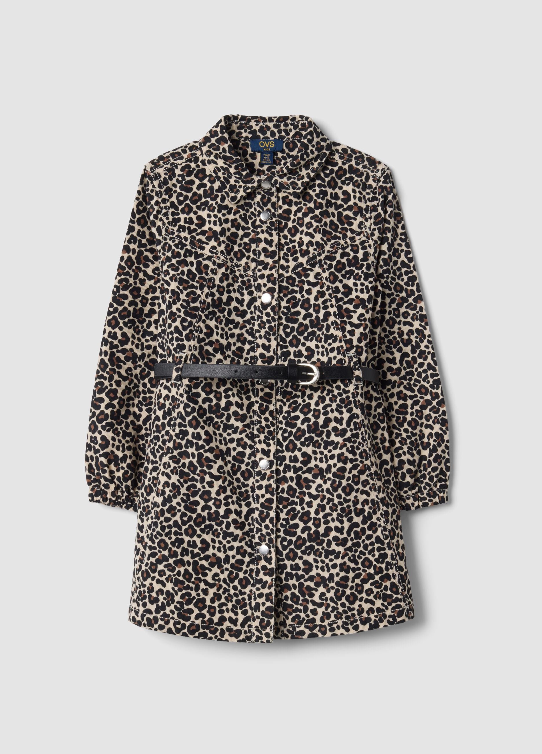 Abito animalier in puro cotone con colletto regular fit