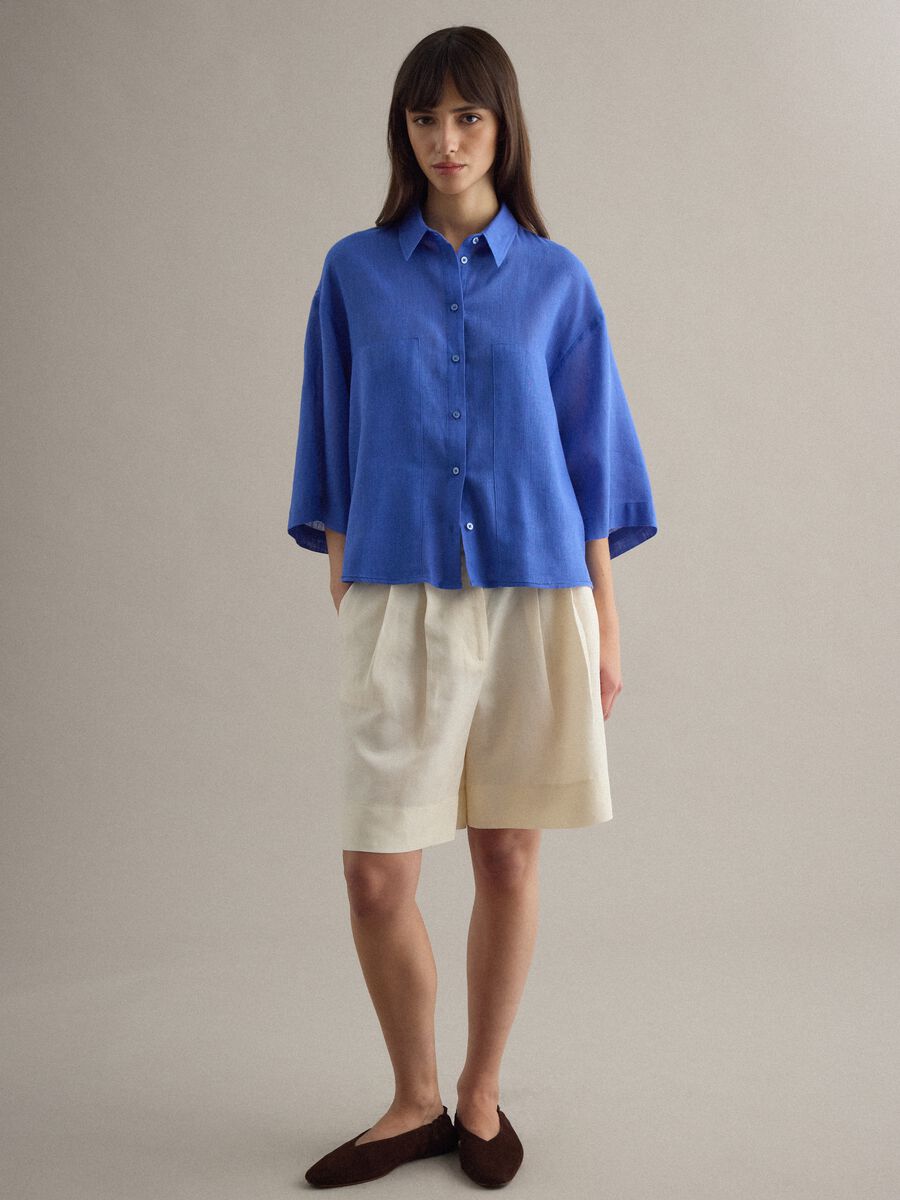 Blue Linen Blend Oversized Fit Shirt_2