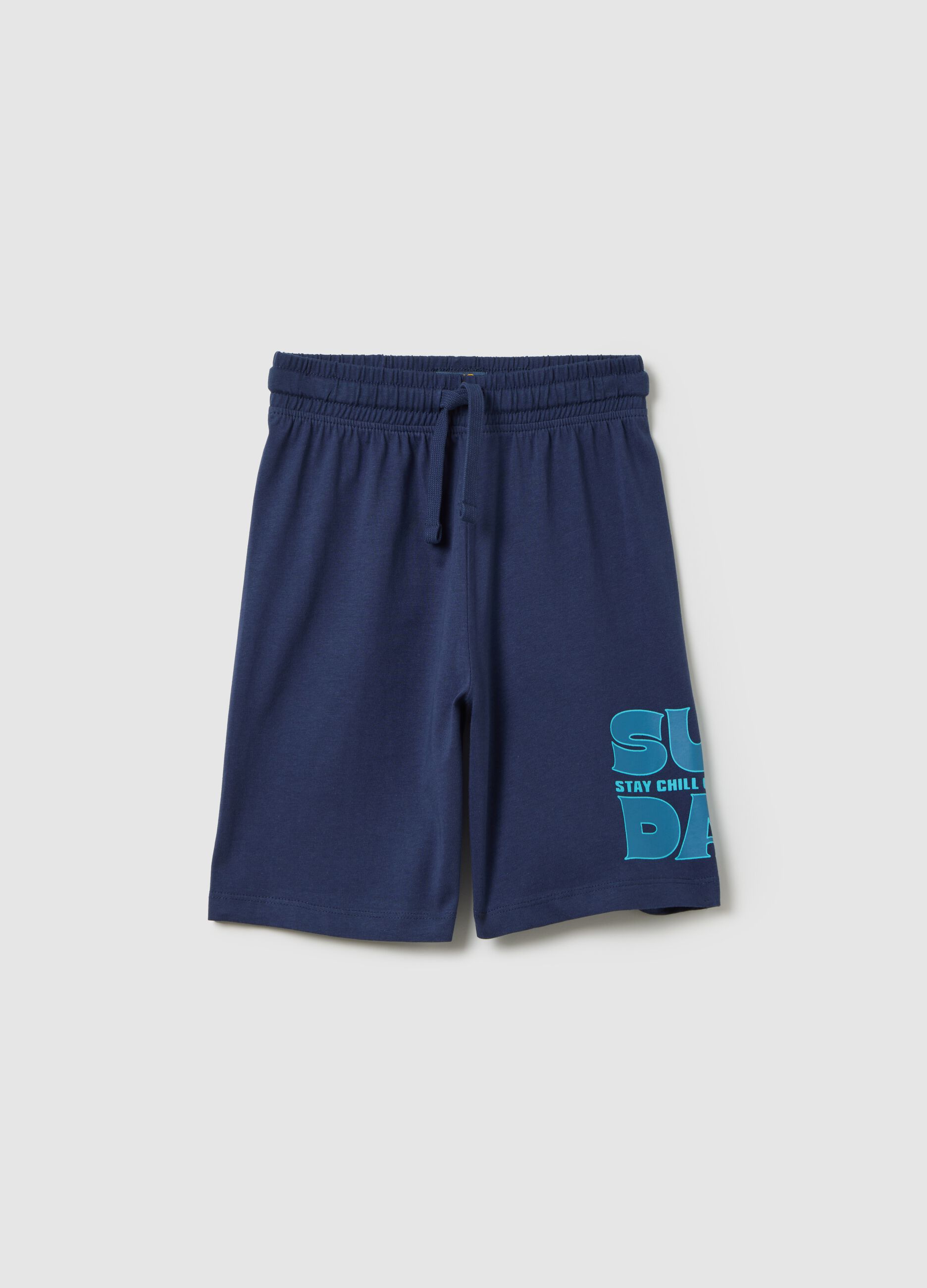 Boys' shorts in 100% blue cotton with regular rise