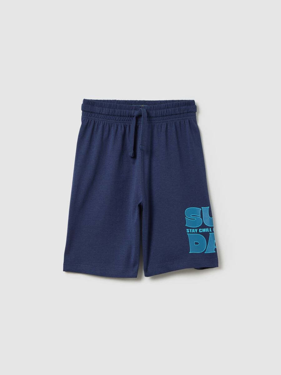Boys' shorts in 100% blue cotton with regular rise_0