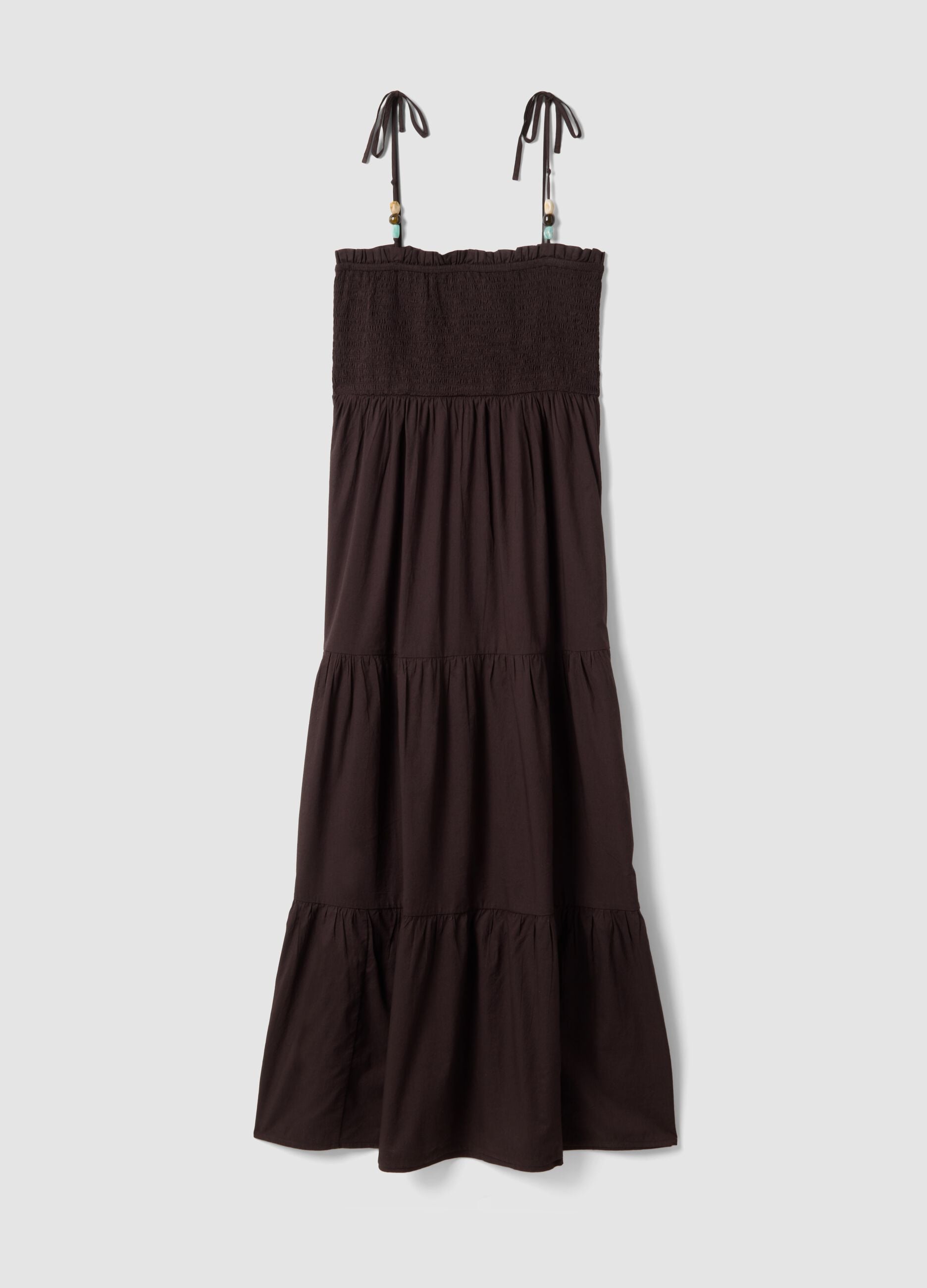 Long brown pure cotton kaftan with thin straps