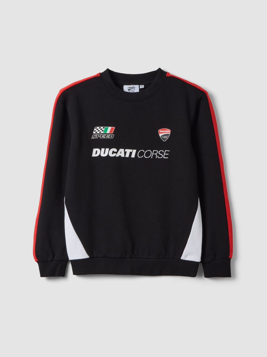 Black cotton-blend sweatshirt with Ducati print, relaxed fit_0